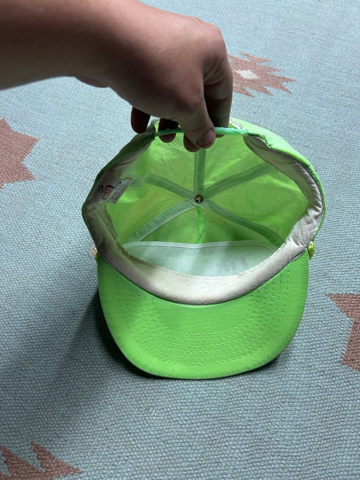 Vintage Vtg 90s SnapBack hat first of America bank hi vis neon nylon Size ONE SIZE - 5 Thumbnail