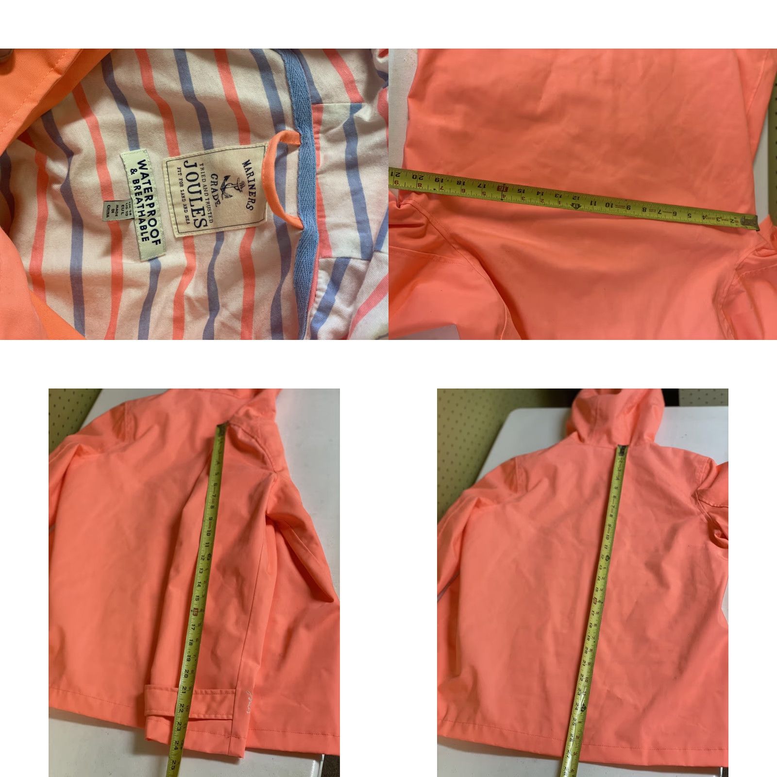 Vintage Joules U-Coast Waterproof Hooded Jacket Womens Large US 10 Neon Orange Fluorescent Rain Coat Hooded External Snaphot Zip Size L / US 10 / IT 46 - 8 Thumbnail