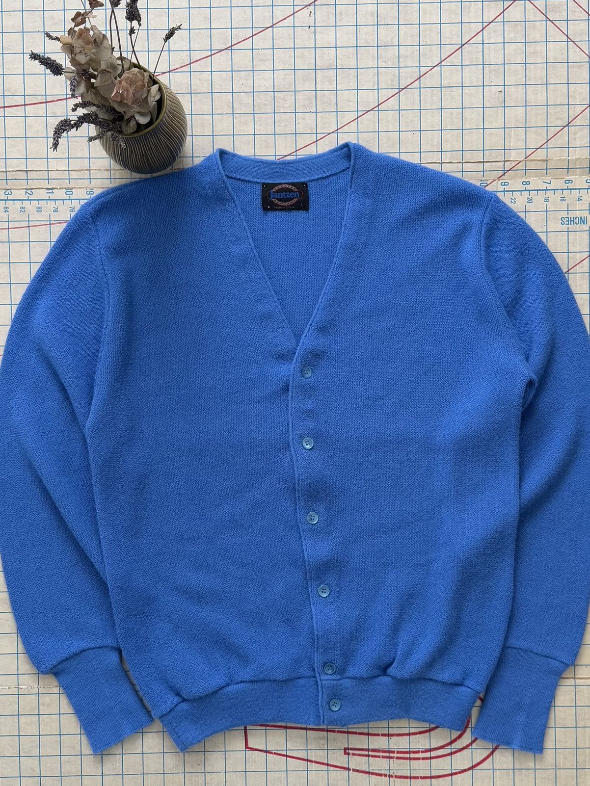 Jantzen × Vintage Vintage Jantzen Knit Cardigan Sweater Blue Mens Size Large Size US L / EU 52-54 / 3 - 3 Thumbnail