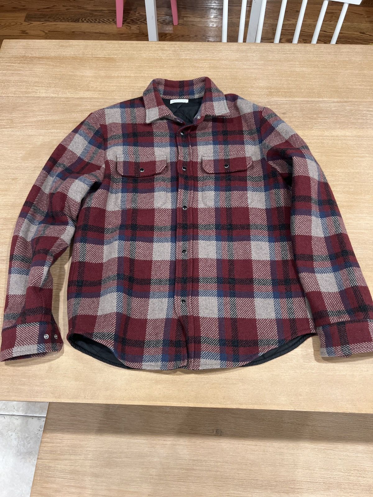 image of John Elliott Lined Flannel Shirt Jacket Size 2 in Burgundy, Men's