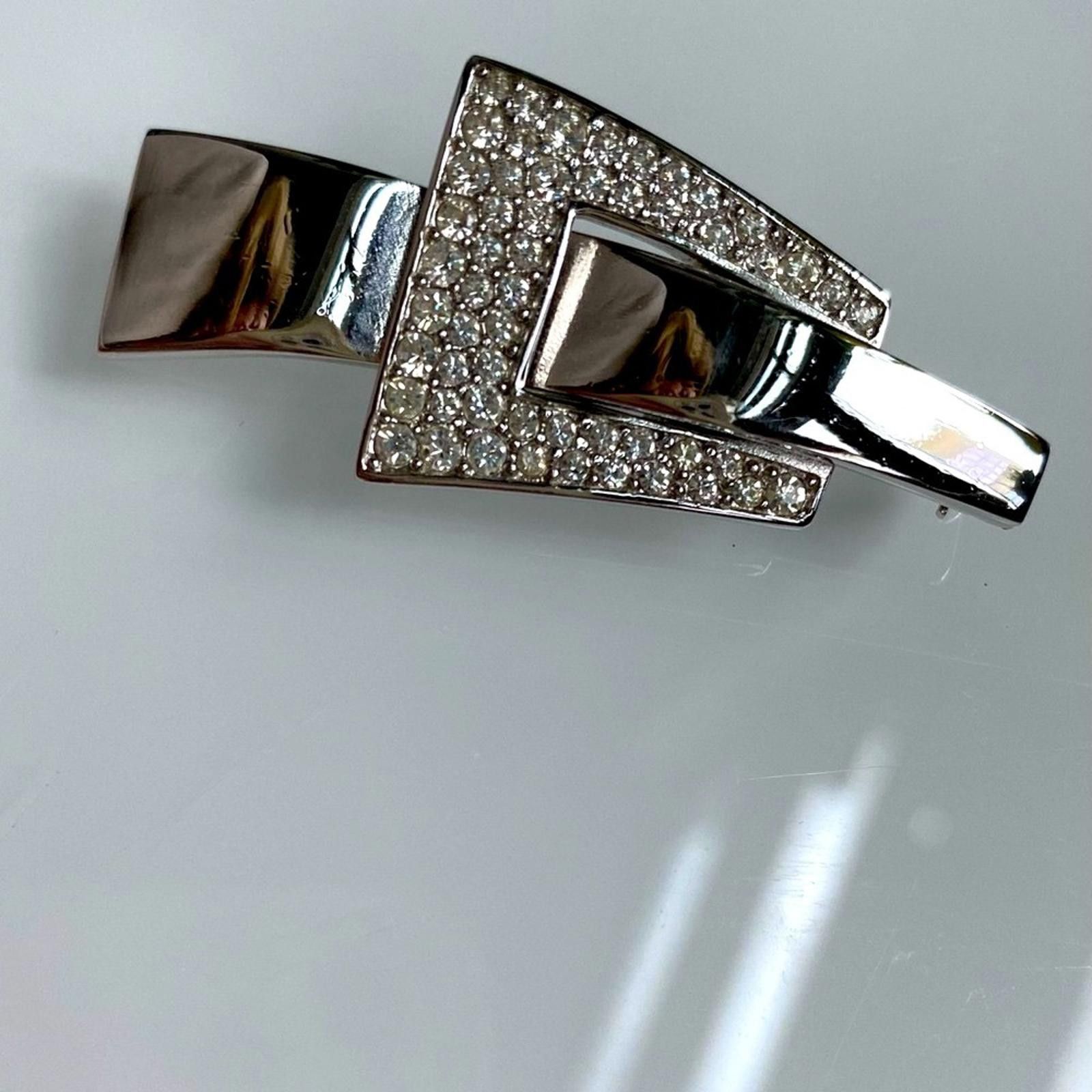 Givenchy 70s VTG GIVENCHY Pave Swarovski Crystal Silver Buckle Brooch Size ONE SIZE - 1 Thumbnail