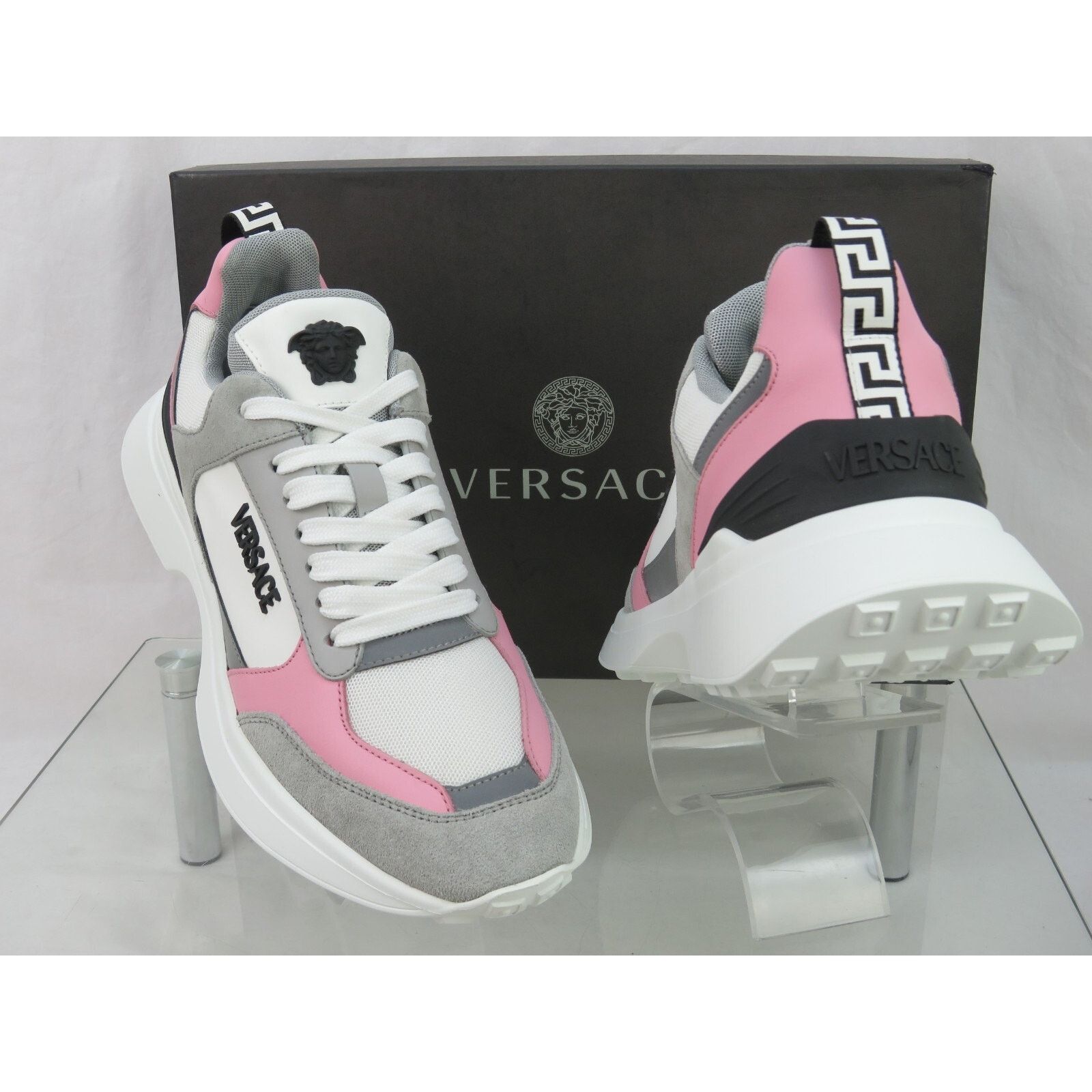Versace VERSACE PINK WHITE LEATHER MEDUSA HEAD PLATFORM SNEAKERS 38 Size US 8 / IT 38 - 2 Thumbnail