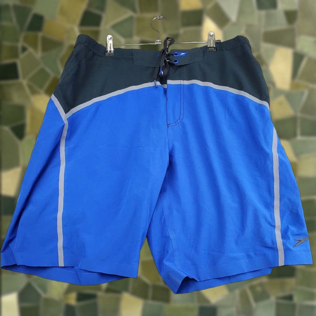 Speedo Speedo Shorts Men 36 Blue Black Polyester Stretch Lace-Up Boardshorts Pockets Size US 36 / EU 52 - 1 Thumbnail