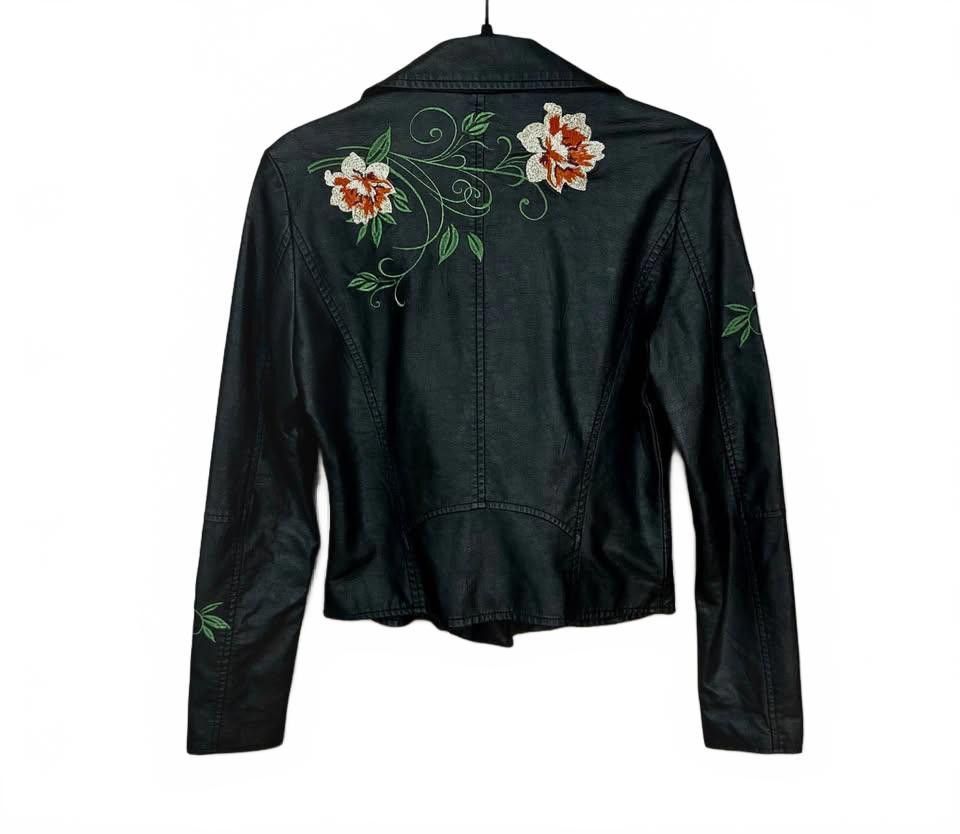 American Rag Chic Floral Embroidered Black Biker Jacket Size XS / US 0-2 / IT 36-38 - 3 Thumbnail