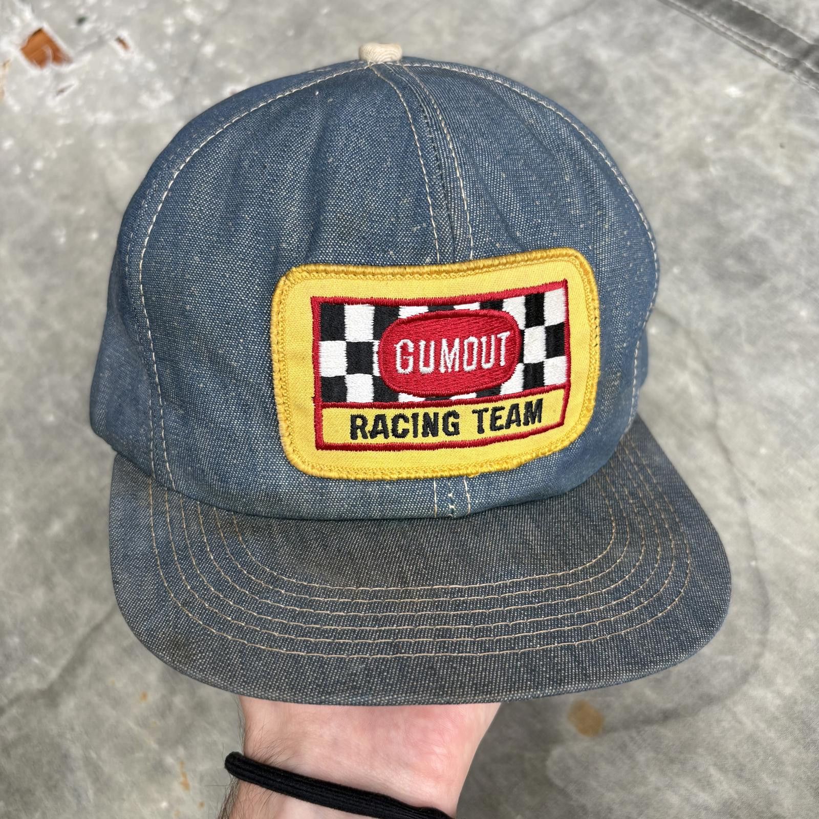 Vintage Vintage 70s Gumout Racing Team Patch Denim SnapBack Hat Size ONE SIZE - 1 Thumbnail