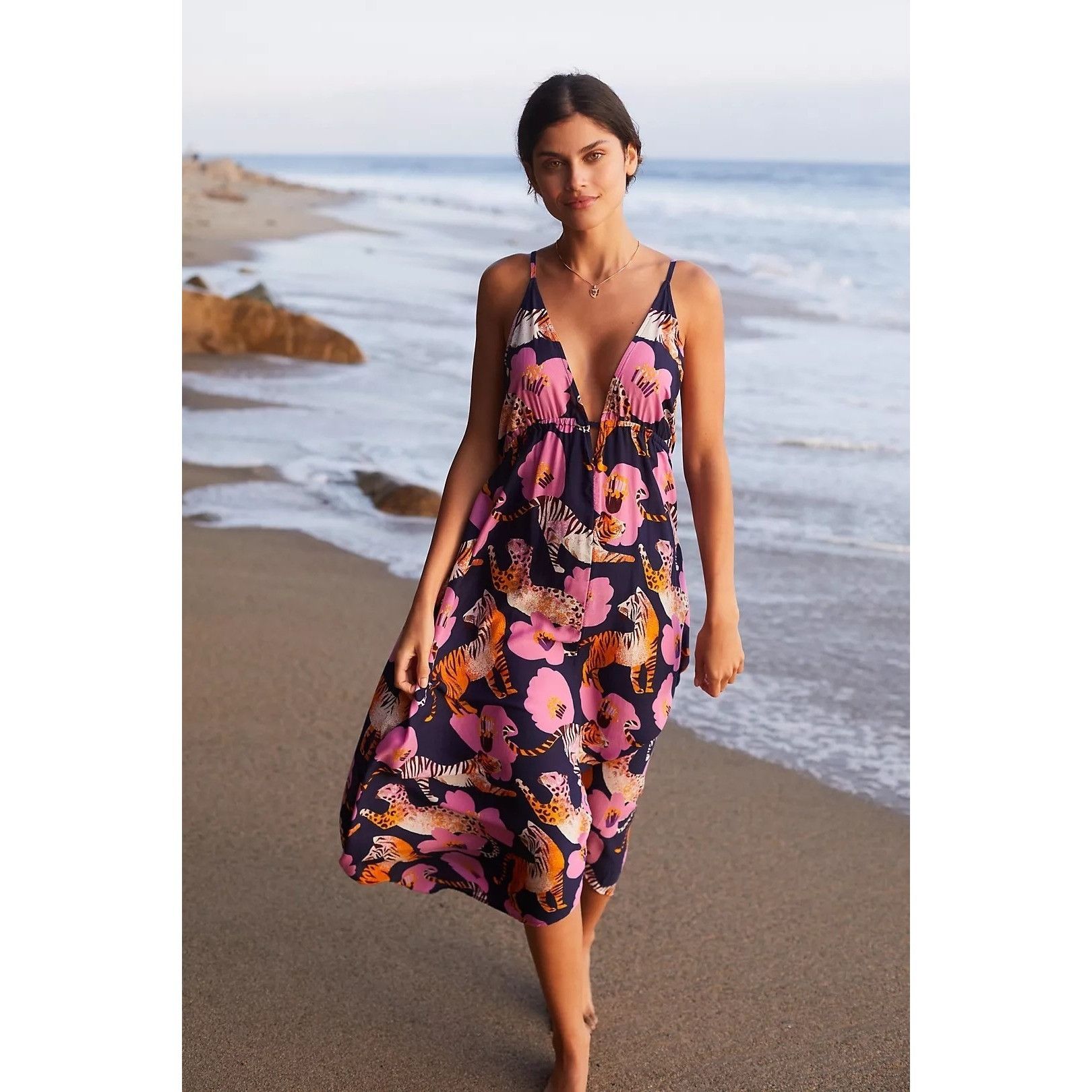 Anthropologie Anthropologie Claire Colin Wildlife Print Midi Dress Size XS / US 0-2 / IT 36-38 - 1 Thumbnail