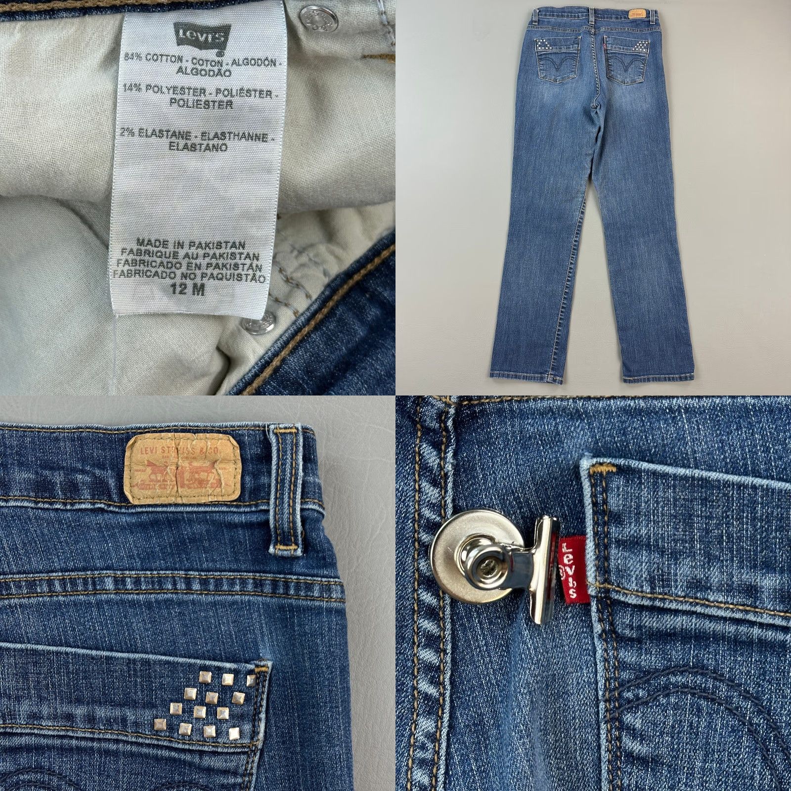 Levi's Levis 512 Jeans Women’s 12M 30x31 Blue Slimming Straight Leg Studded Size 34" / US 12 / IT 48 - 8 Thumbnail