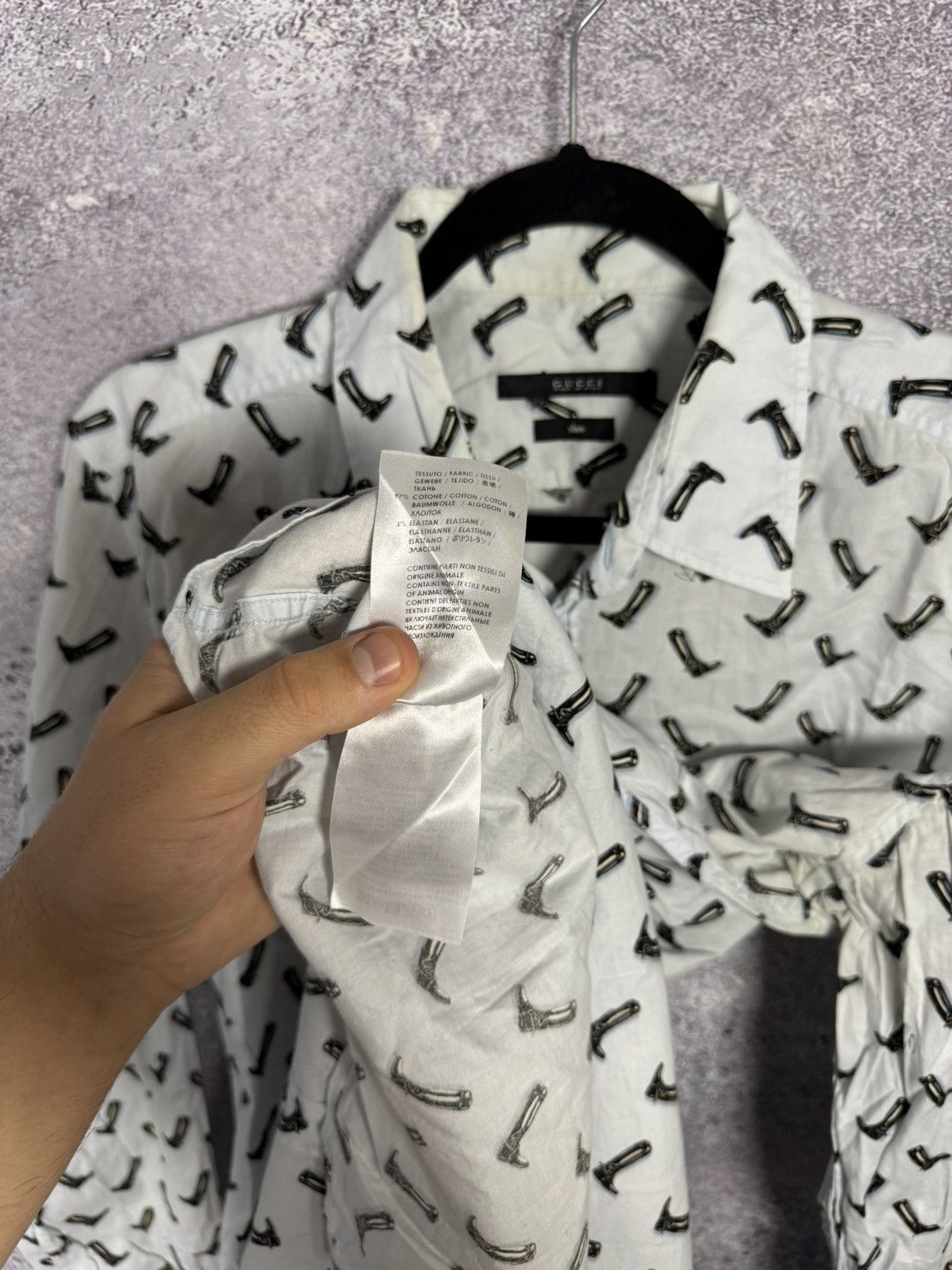 Gucci × Vintage GUCCI Shirt Button Up Printed Monogram Slim Fit White Size US M / EU 48-50 / 2 - 16 Thumbnail