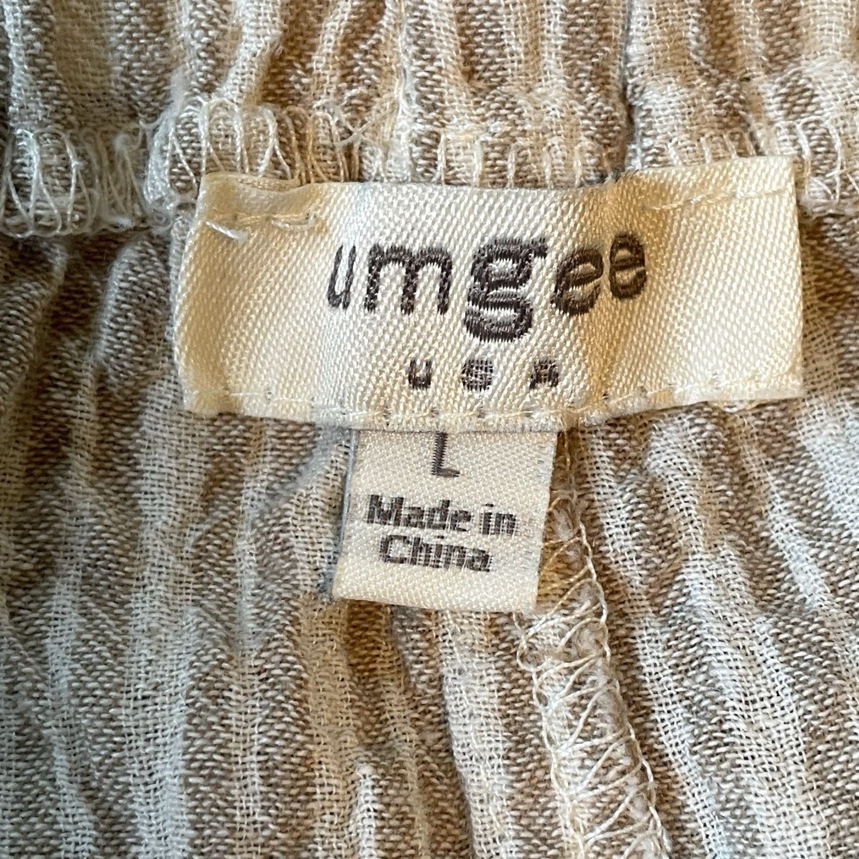Vintage UMGEE Breezy Linen Blend Elastic Waist Shorts L Cream Beige Striped Ruffle Hem Mom Fit Women Casual Summer 3.5in Inseam Age Regular Size 36" / US 14 / IT 50 - 3 Thumbnail