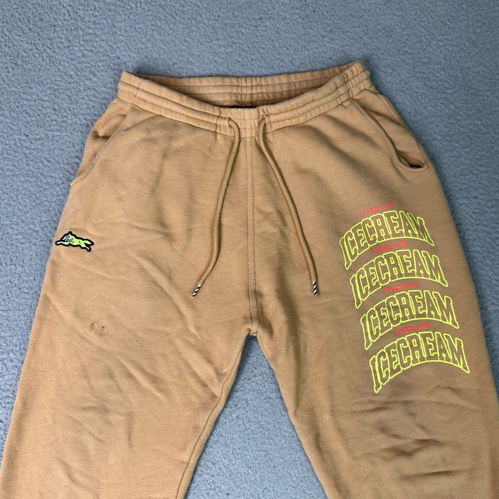 Vintage Ice Cream Sweatpants Mens L Orange Dog Graphic Print Pockets Distressed Casual Activewear Tapered Relaxed Fit Pants Size US 33 - 3 Thumbnail