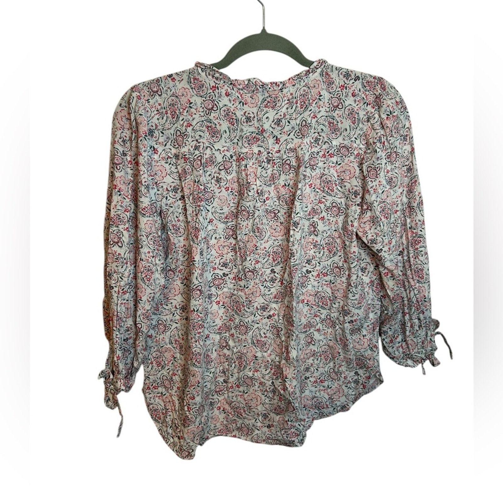 Loft Loft Pink Paisley Button Front Tie Sleeve Blouse Size M / US 6-8 / IT 42-44 - 2 Thumbnail