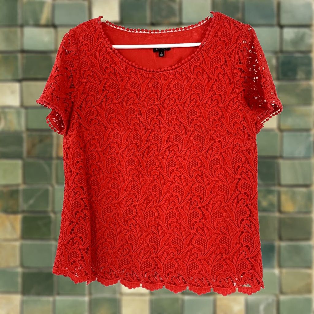 Talbots Talbots Crochet Tomato Red Short Sleeve Blouse Shirt Top Size 8 Women Visible Zipper Pullover Pattern: Paisley Size M / US 6-8 / IT 42-44 - 1 Thumbnail
