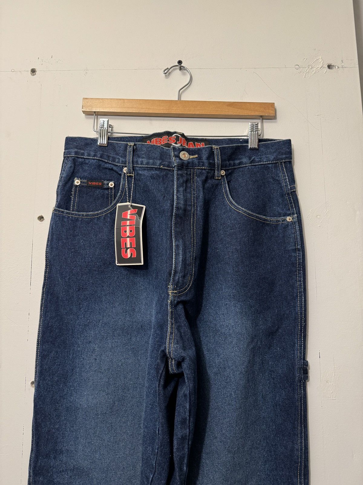 Vintage Y2K Faded Dark Blue Baggy Wide Leg Denim Skater Jeans Size US 34 / EU 50 - 4 Thumbnail