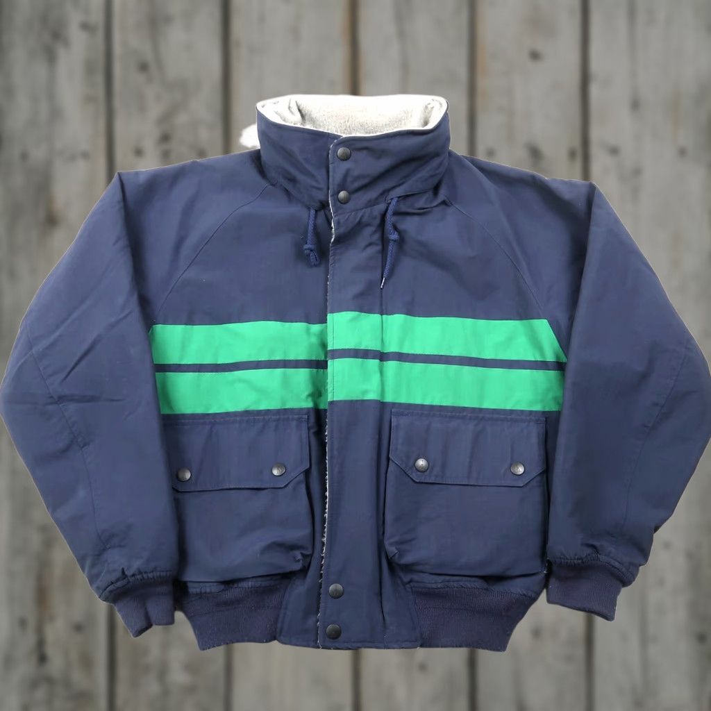 Nautica VINTAGE Nautica Competition Blue Fleece Lined Striped Jacket M Mens 90s Bomber Zip Stand-Up Collar Casual Size US M / EU 48-50 / 2 - 1 Thumbnail