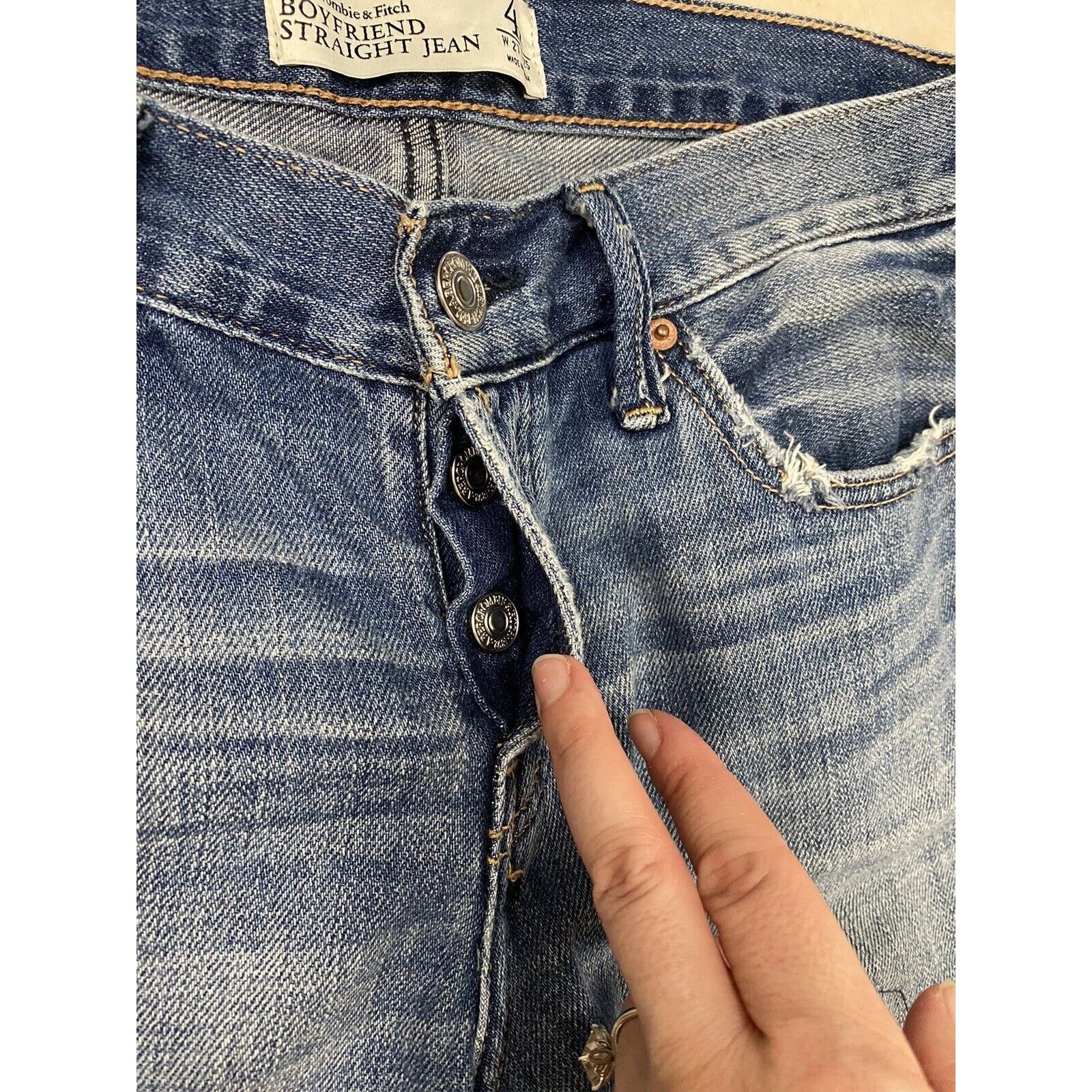 Abercrombie & Fitch Abercrombie & Fitch Boyfriend Jeans Blue Denim Distressed Size 27" / US 4 / IT 40 - 3 Thumbnail