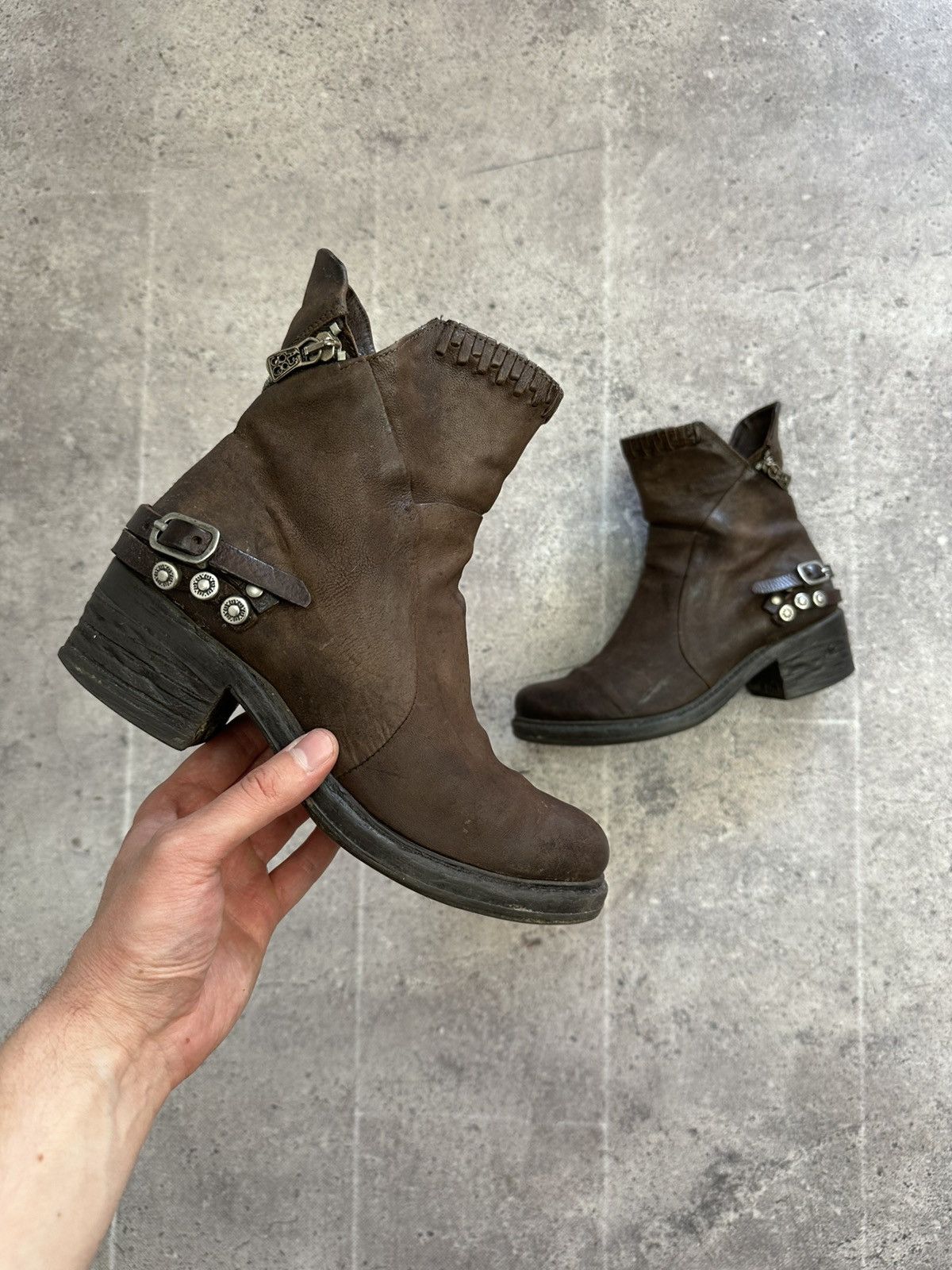 If Six Was Nine × Japanese Brand × Vintage Vintage Italian AS 98 Rick Owens Style Leather Biker Boots Size US 8 / IT 38 - 1 Thumbnail