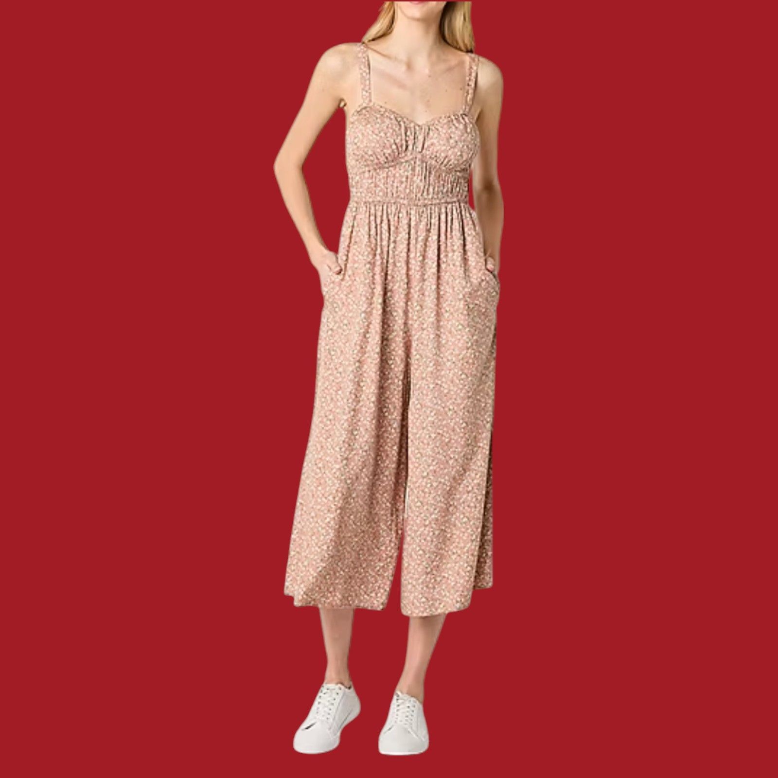 Arizona Jean Co. Arizona - Women's Sleeveless Jumpsuit - Juniors - Beige Flor Size 22" - 1 Thumbnail