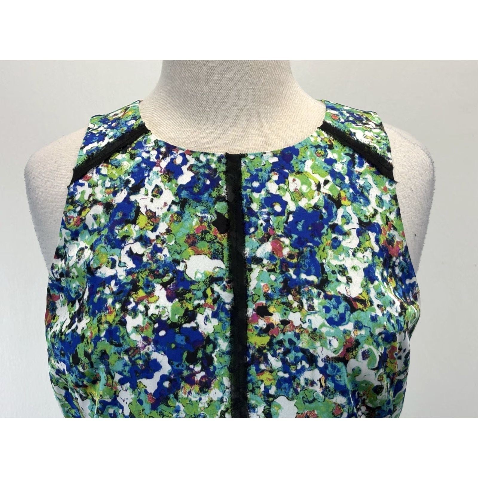 Ann Taylor Ann Taylor Dress Womens Sz 10 Floral Sleeveless Sheath Hi Low Hem Blue Green Multicolor Polyester Party/Cocktail Business Size L / US 10 / IT 46 - 5 Thumbnail