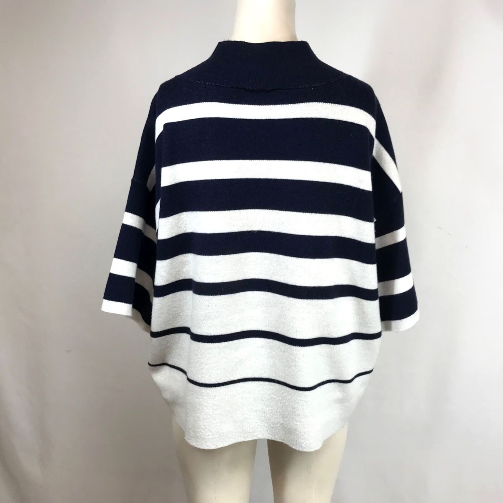 Vintage Maeve Anthropologie Navy White Striped Mock Neck Knit Top Size M Relaxed Fit Shirt Womens Knit Top Size M / US 6-8 / IT 42-44 - 5 Thumbnail