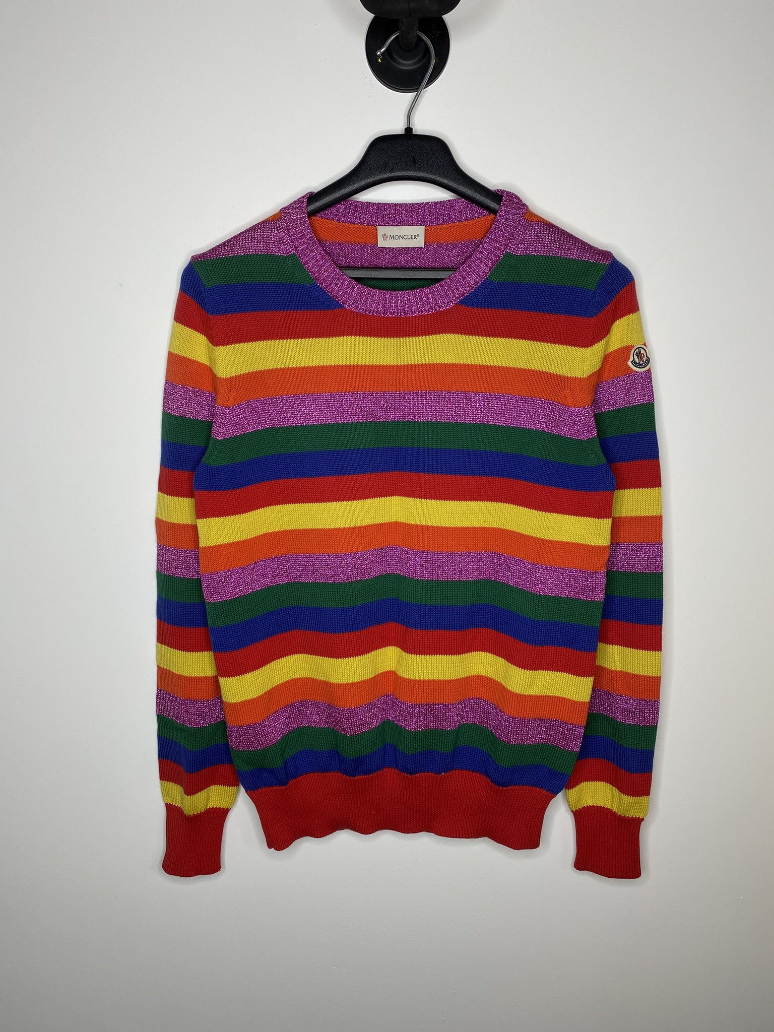 Moncler MONCLER STRIPED KNIT SWEATER MULTICOLOUR COTTON CREWNECK Size L / US 10 / IT 46 - 1 Thumbnail