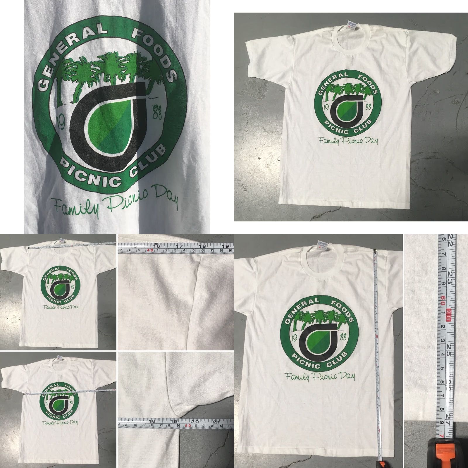 Vintage VINTAGE General Foods Picnic Club Family Picnic Day T-Shirt 1980s 80s Healthknit White L Men Graphic Tee Desert Palm Sportswear/Beach 1980s Mens Size US L / EU 52-54 / 3 - 8 Thumbnail