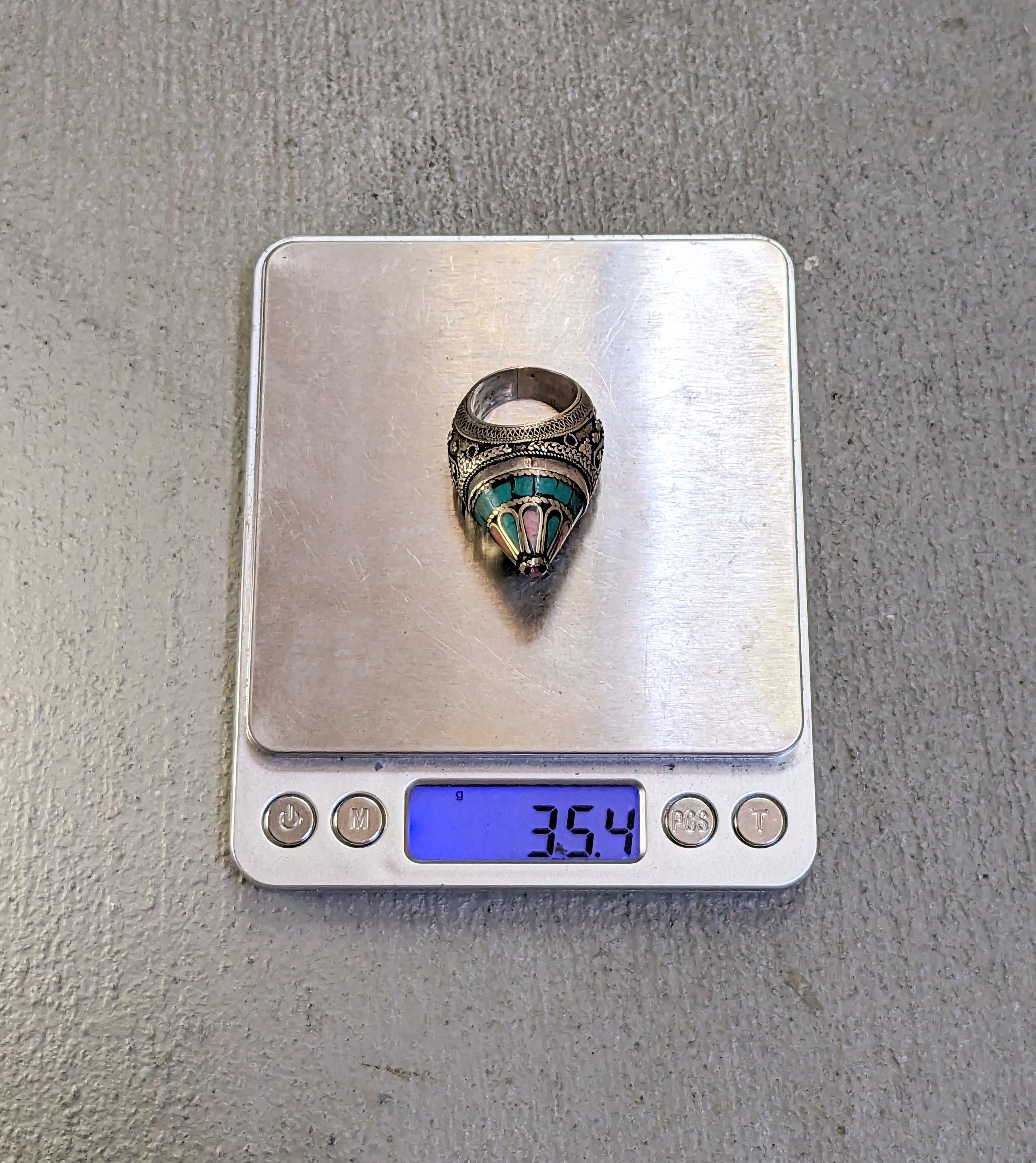 Jewelry Vintage Coral Turquoise Ring 8.5 Tribal Kuchi Afghanistan Size ONE SIZE - 19 Thumbnail
