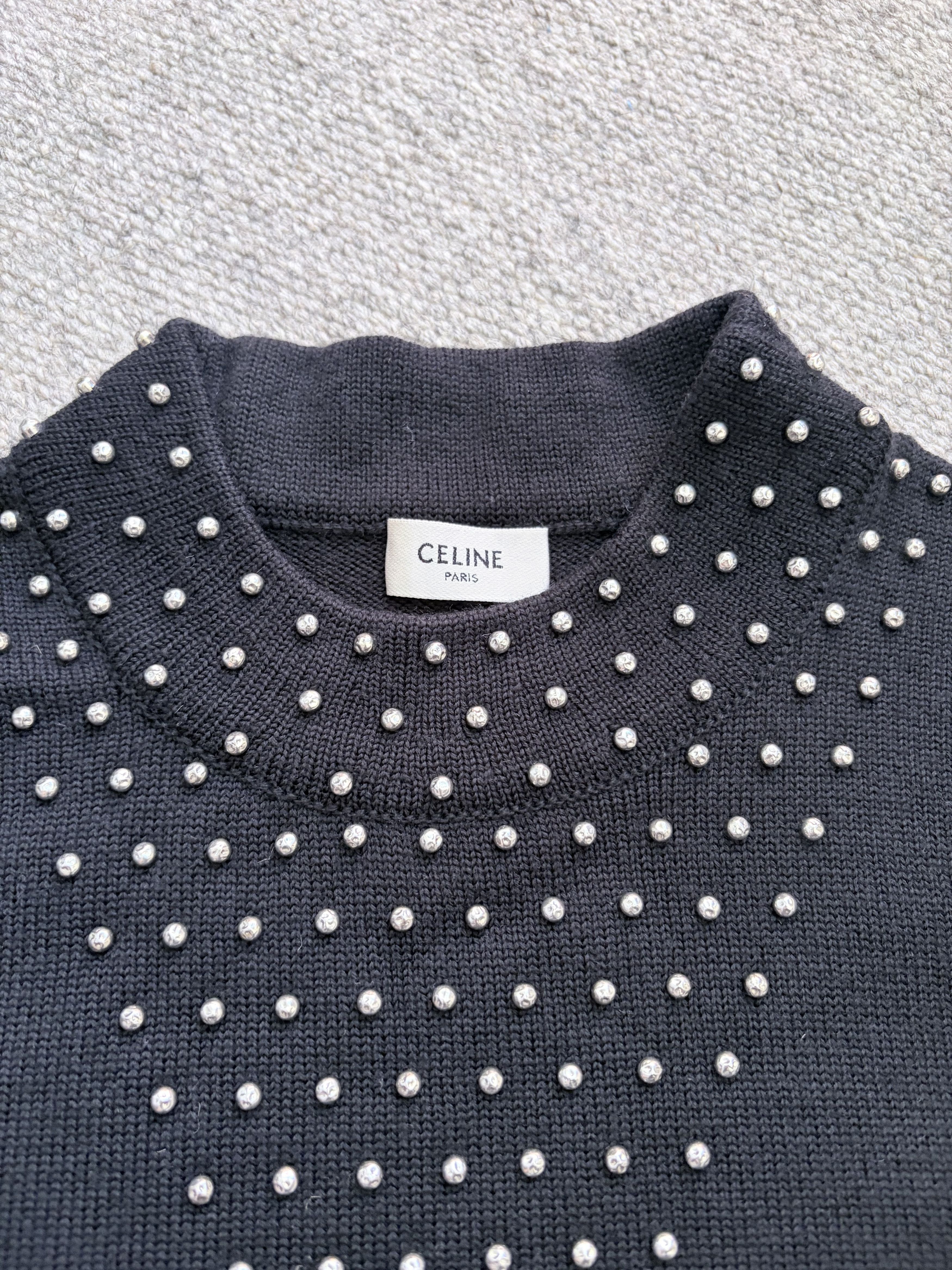 Celine Celine Paris Black Studded Knit Top / Size S Size S / US 4 / IT 40 - 1 Thumbnail