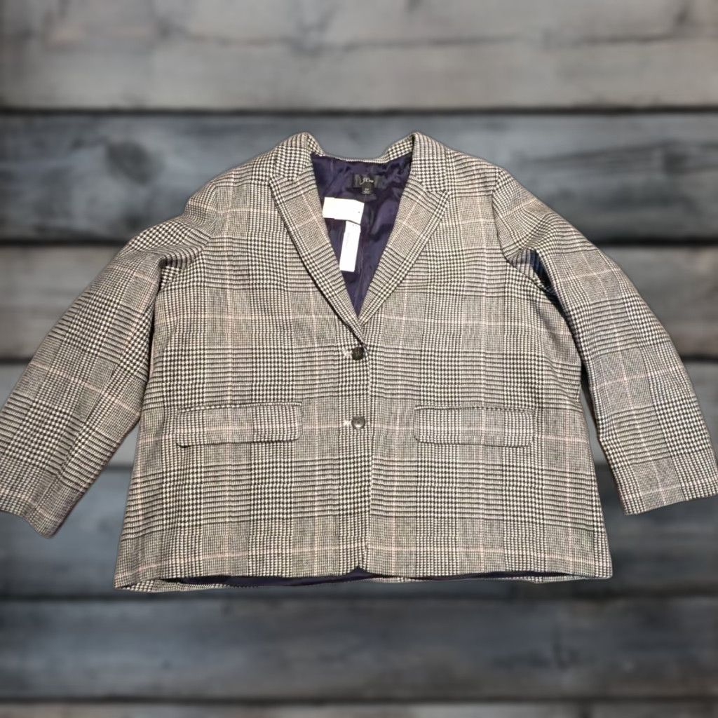 J.Crew NWT J. Crew Women's Plaid Italian Wool Boyfriend Blazer Black Pink J5658 Size 24 Size 4XL / US 24-26 - 1 Thumbnail