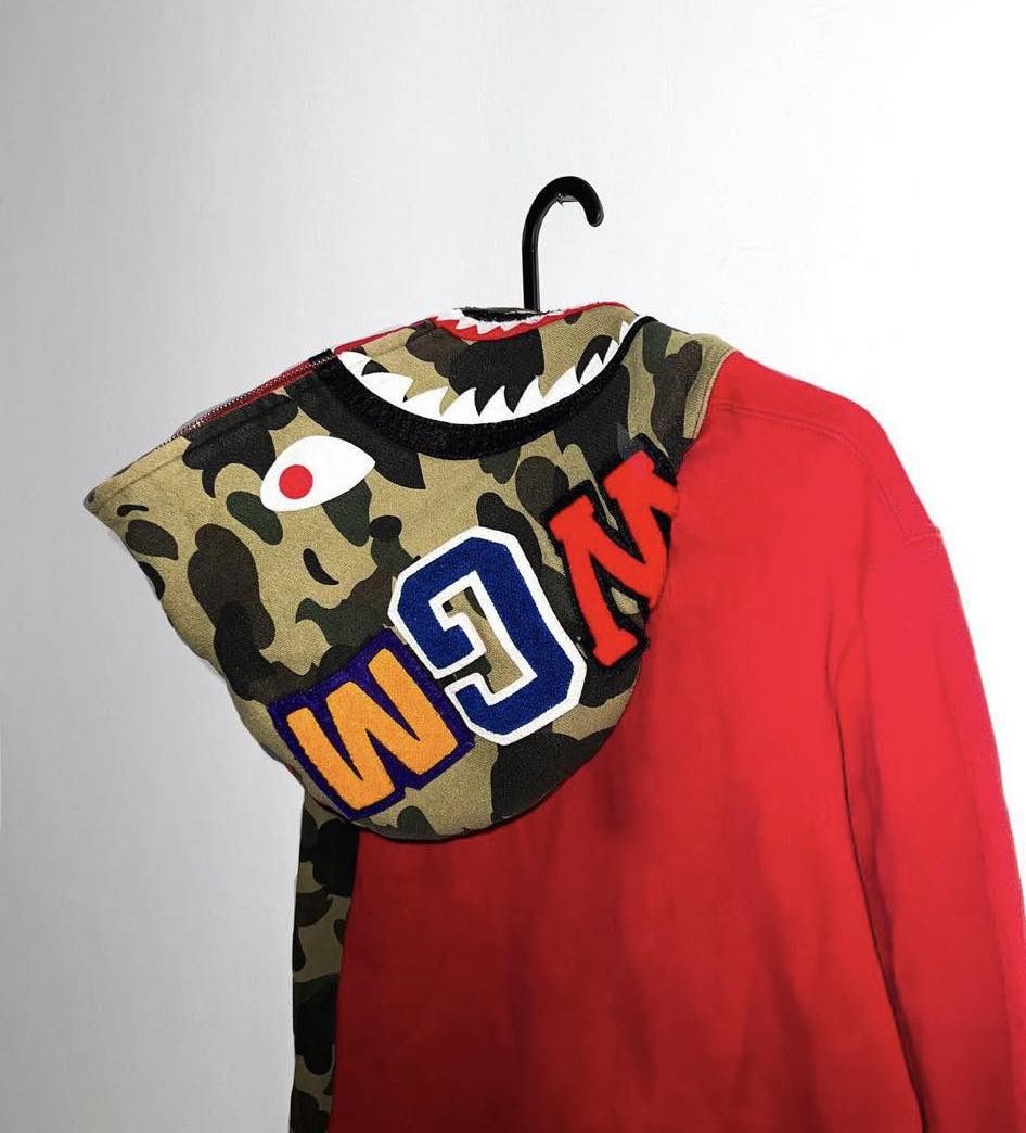image of Bape 1St Camo Shark Full Zip Hoodie in Red, Men's (Size Medium)