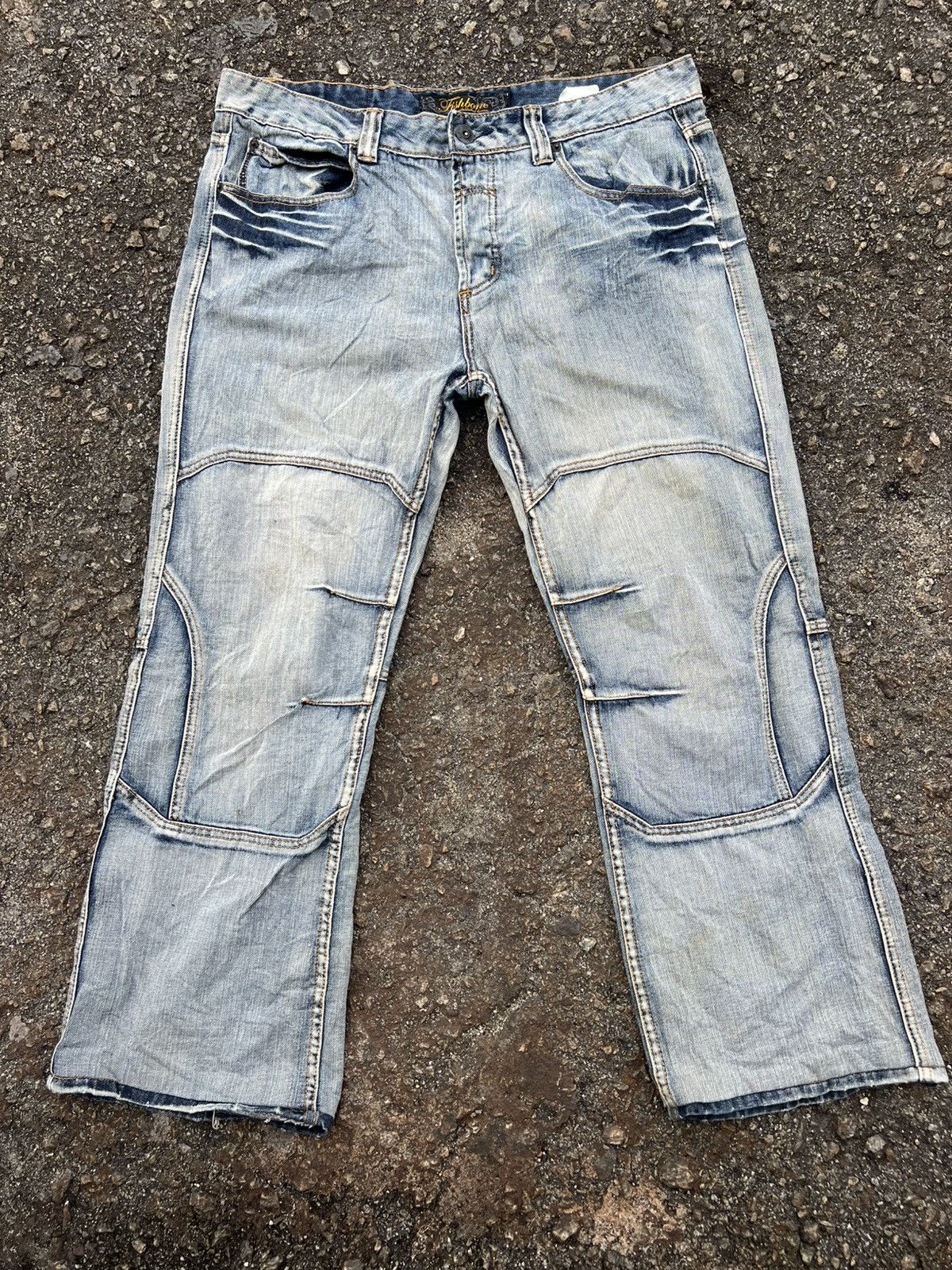 Japanese Brand Fishbone BAGGY JEANS Distressed Denim Size US 39 - 1 Thumbnail