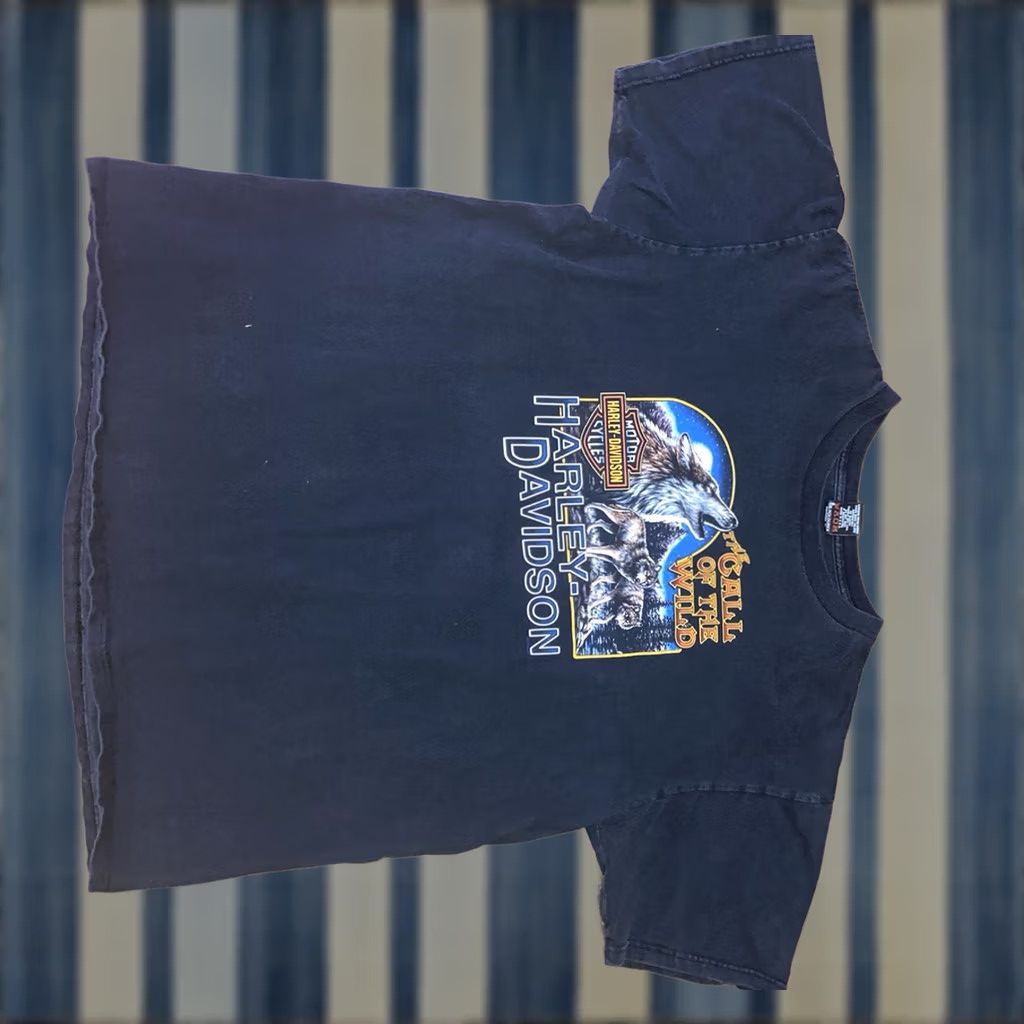 Harley Davidson VINTAGE Harley-Davidson Wolf Call Of The Wild Eagle Black T Shirt XL USA Mens Short Sleeve Crew Neck Logo Graphic Print 90s Pretreated? Size US XL / EU 56 / 4 - 1 Thumbnail