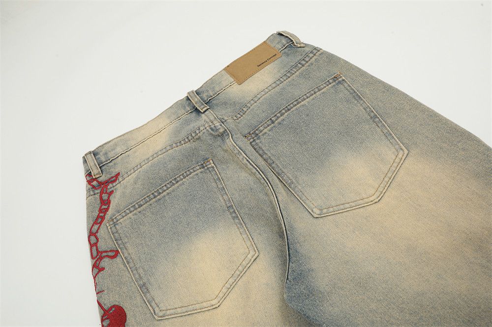 Japanese Brand × Jean Washed distressed vintage embroidered chain casual jeans Size US 32 / EU 48 - 6 Thumbnail