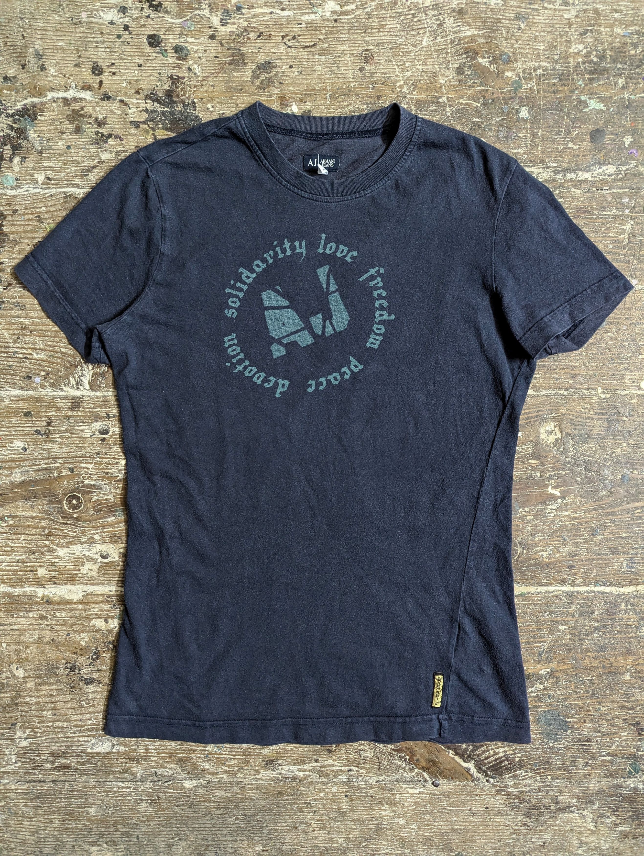 Armani 00s Armani Jeans "Solidarity Love Freedom..." T Shirt Top Size M / US 6-8 / IT 42-44 - 2 Thumbnail