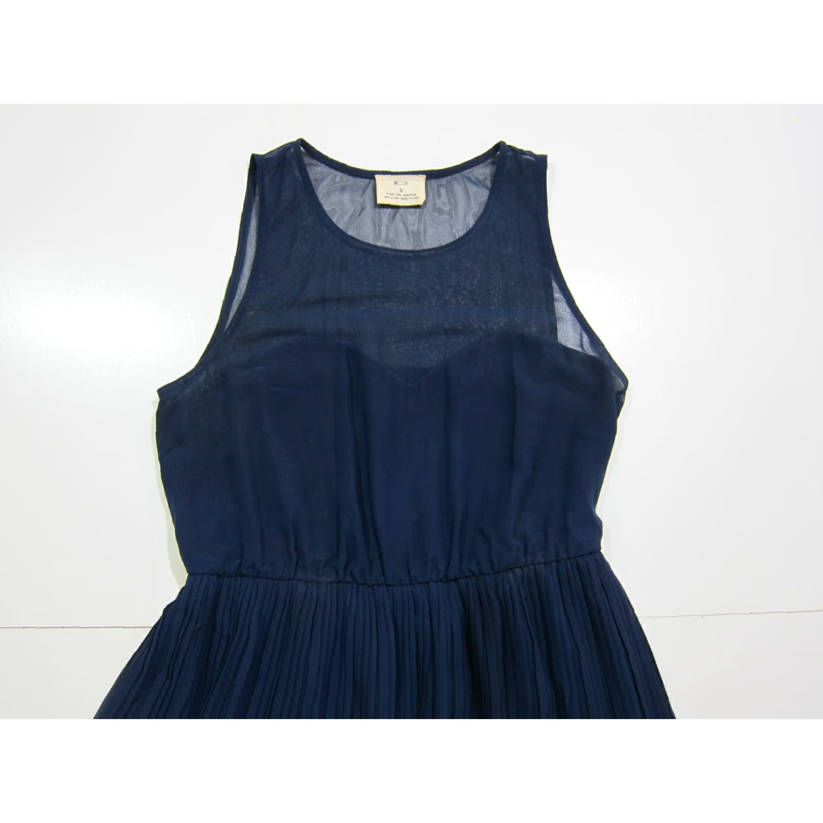 Needles Pins And Needles Blue Sheer Pleated Sleeveless High Neck Cocktail Dress Women S Size S / US 4 / IT 40 - 5 Thumbnail