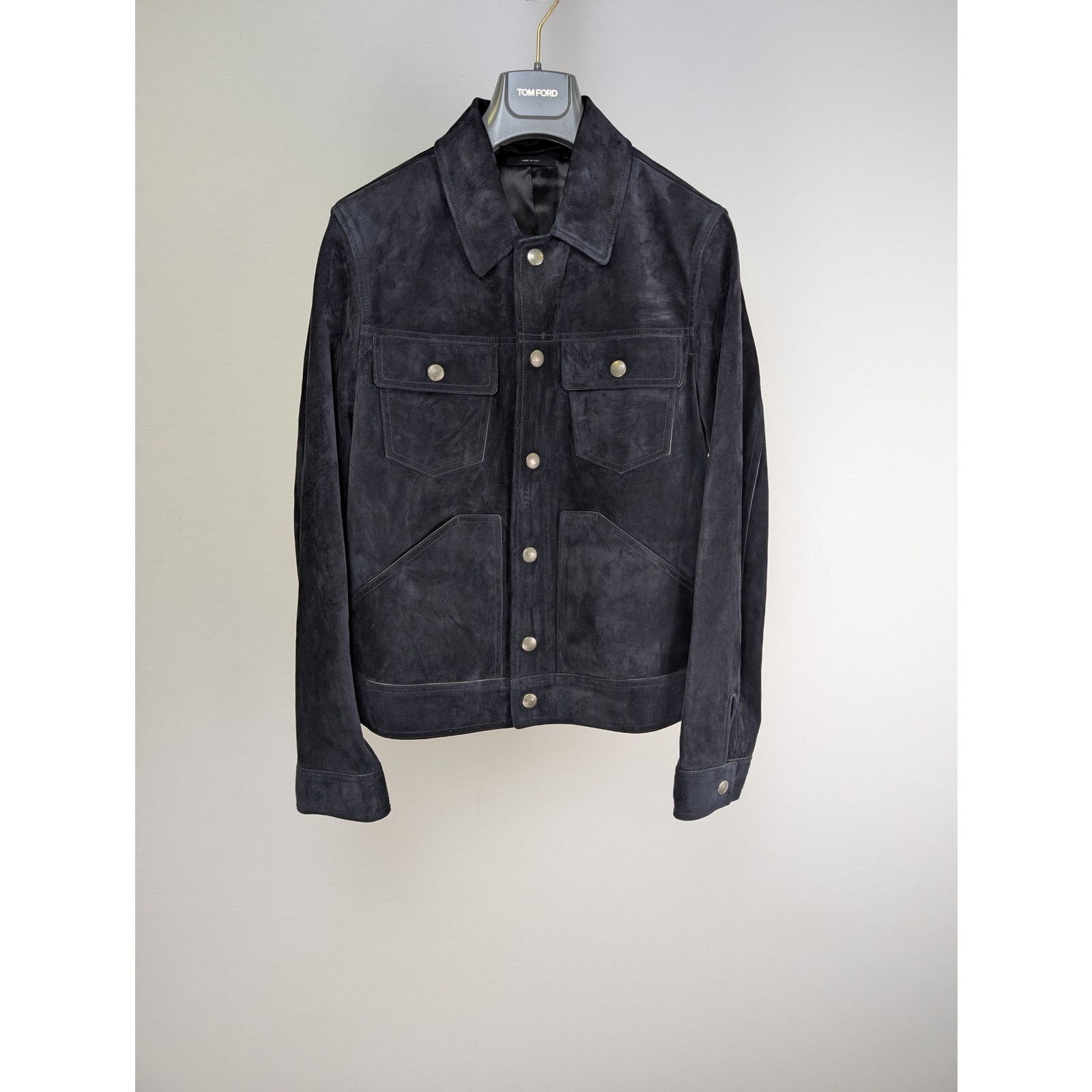 Tom Ford o1rshd1 Suede Button Jacket in Dark Navy Size US M / EU 48-50 / 2 - 1 Thumbnail