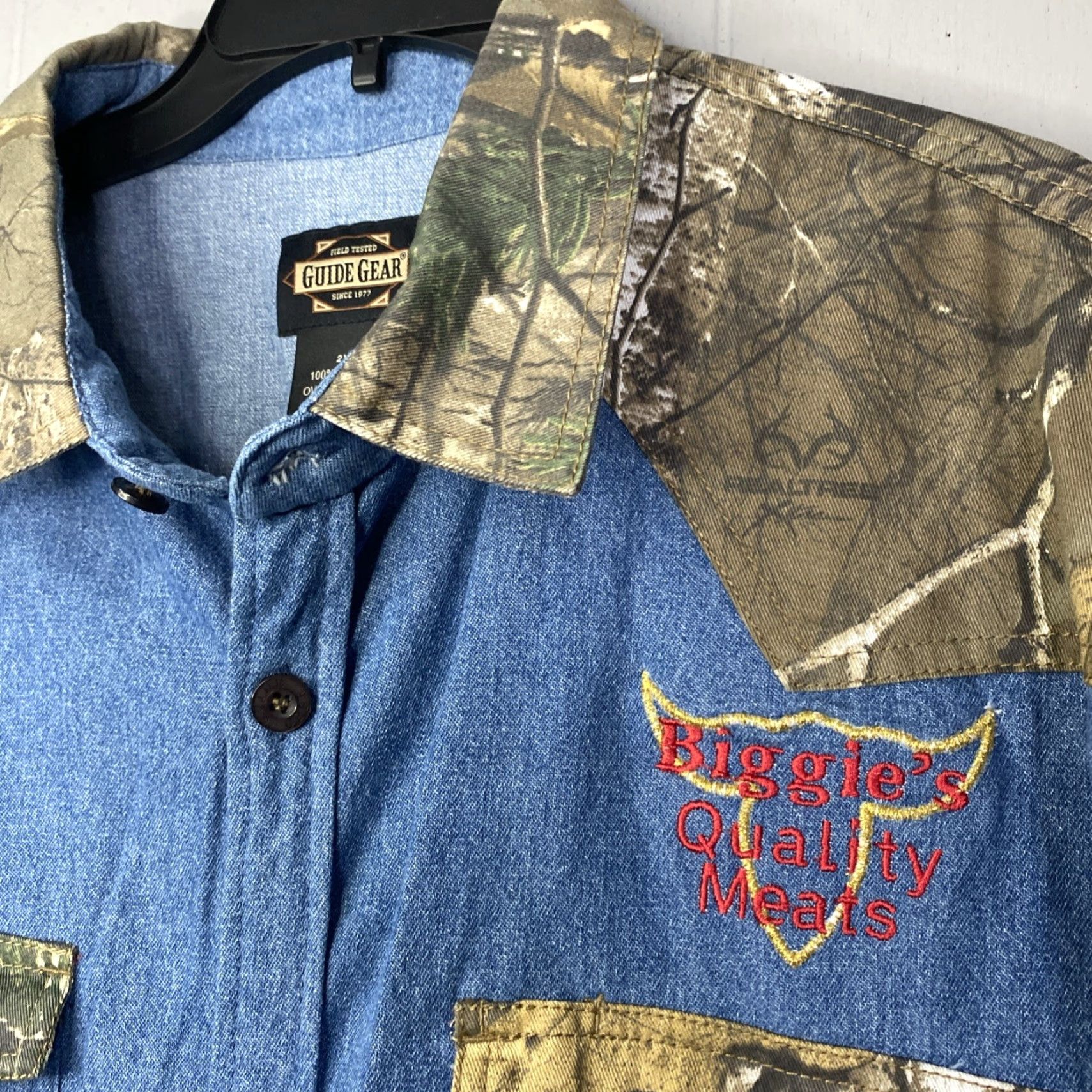 Denime Guide Gear Shirt Mens Button-Up Camo Denim 2XL Casual Short Sleeve Embroidered Multicolor XXL 28x33 Size US XXL / EU 58 / 5 - 2 Thumbnail