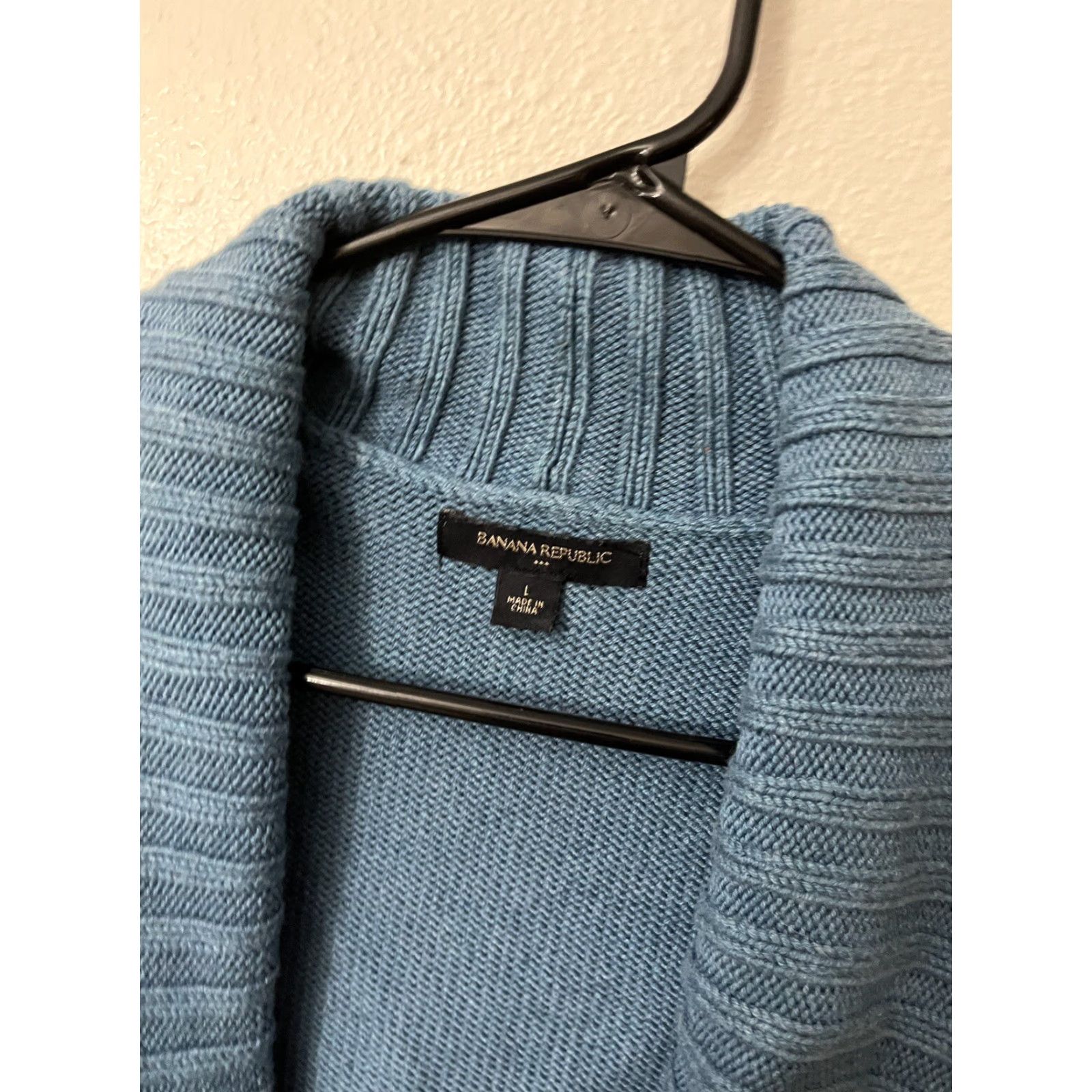 Banana Republic VINTAGE Banana Republic Sweater Women Knit Cowl Pullover Light Blue Size L Long Sleeve V-Neck Cotton Blend Womens Size L / US 10 / IT 46 - 3 Thumbnail