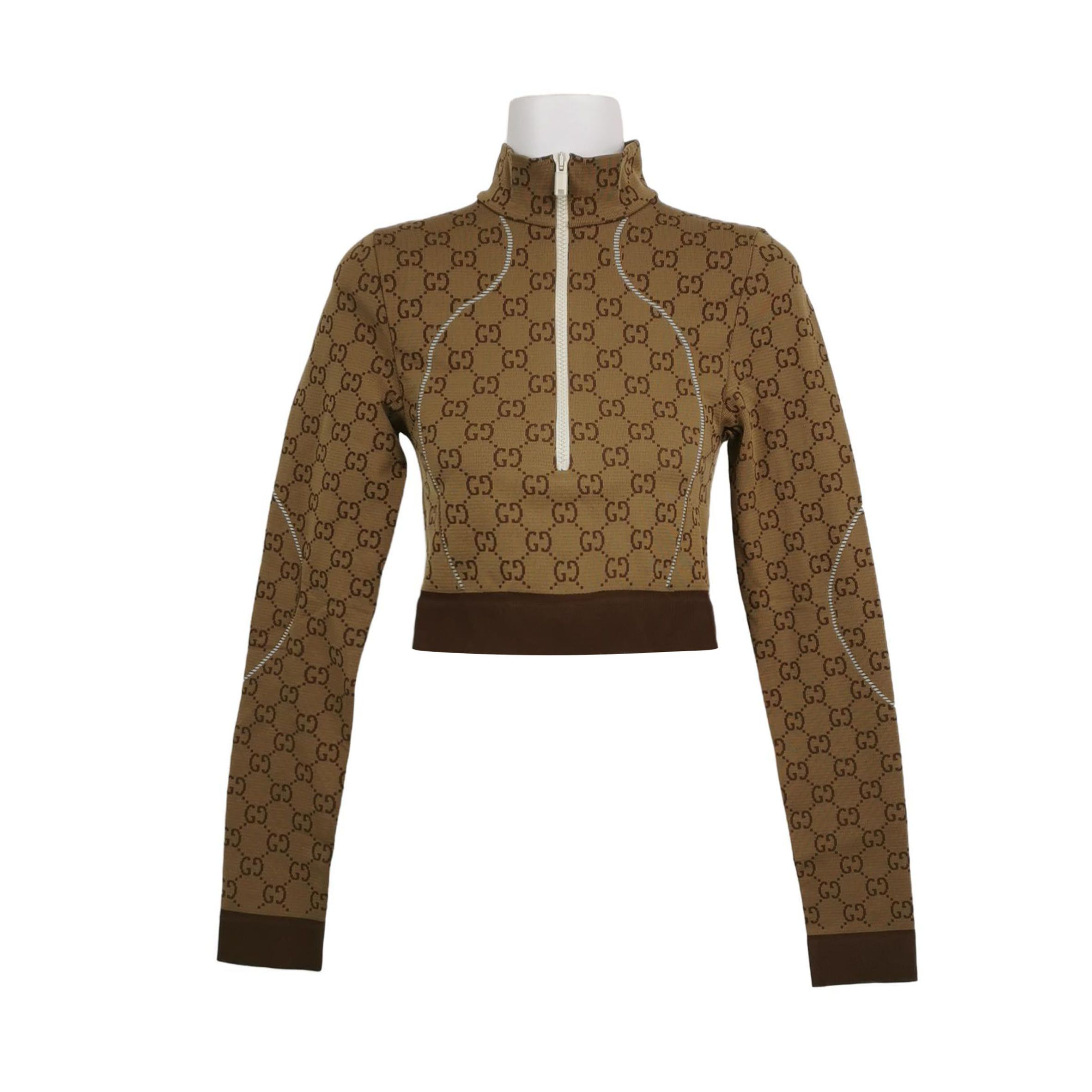Gucci Gucci Monogram Half-Zip Crop Top Size S Size S / US 4 / IT 40 - 1 Thumbnail