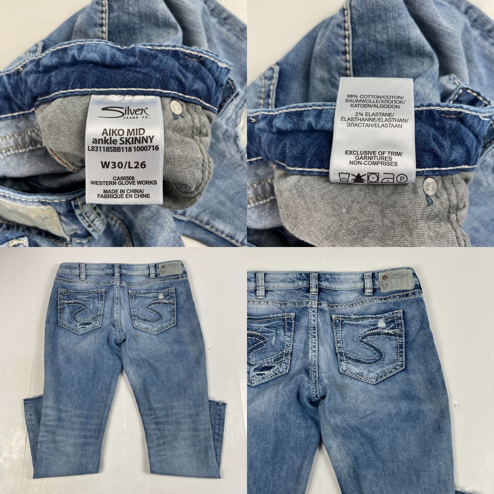 Silver Jeans Co. Silver Jeans Womens Jeans 30 x 26 Aiko Mid Ankle Skinny Light Wash Distressed 5-Pocket Denim Slim Regular Girls mens? Size 30" / US 8 / IT 44 - 8 Thumbnail