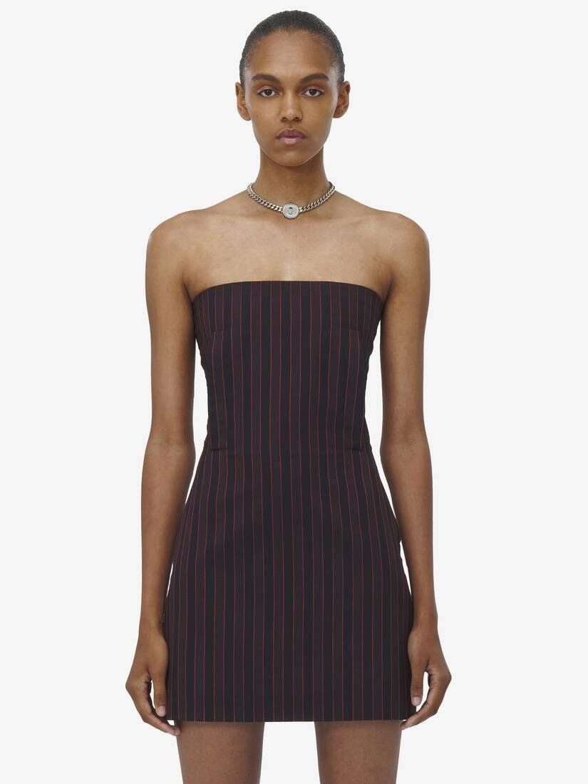 Alexander McQueen o1srvl11e0226 Pinstripe Mini Dress In Bordeaux Size L / US 10 / IT 46 - 6 Thumbnail