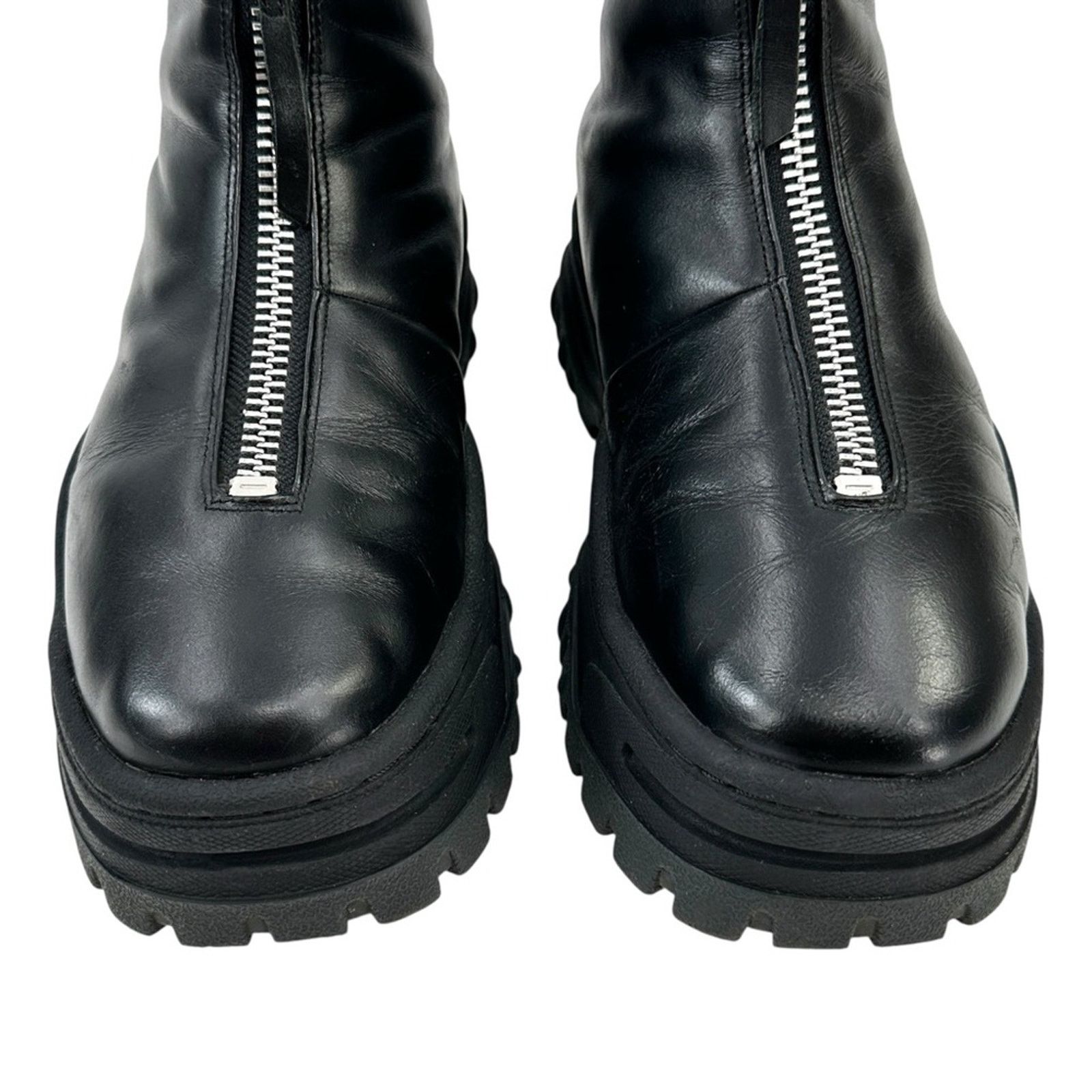 Raven Black Leather Front Zipper Platform Boots in OG box