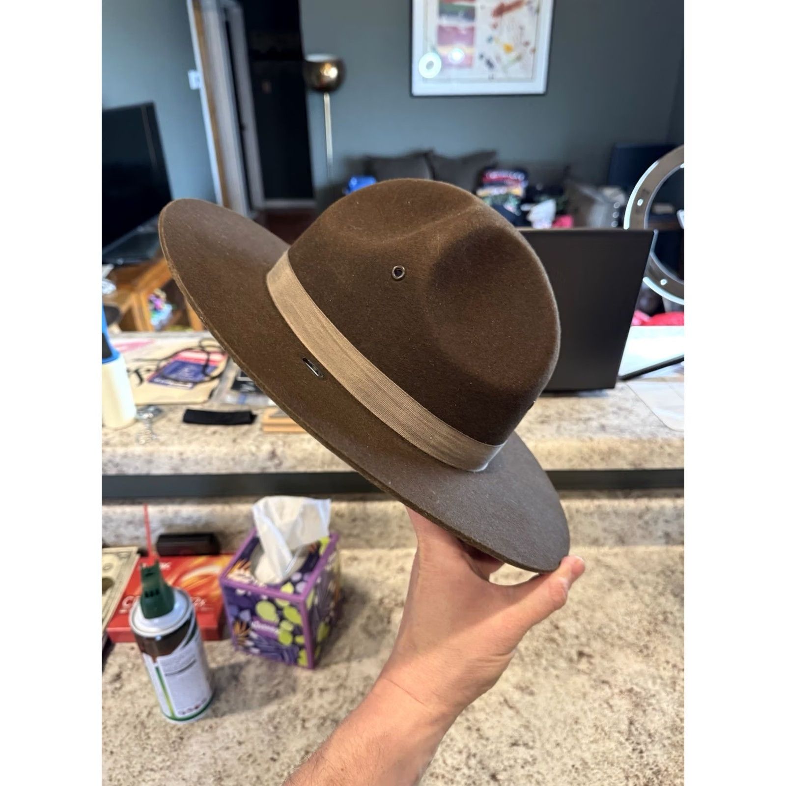 FELT VINTAGE Stratton Self Forming Drill Sergeant Instructor Wool Felt Hat 7 USA Size ONE SIZE - 2 Thumbnail