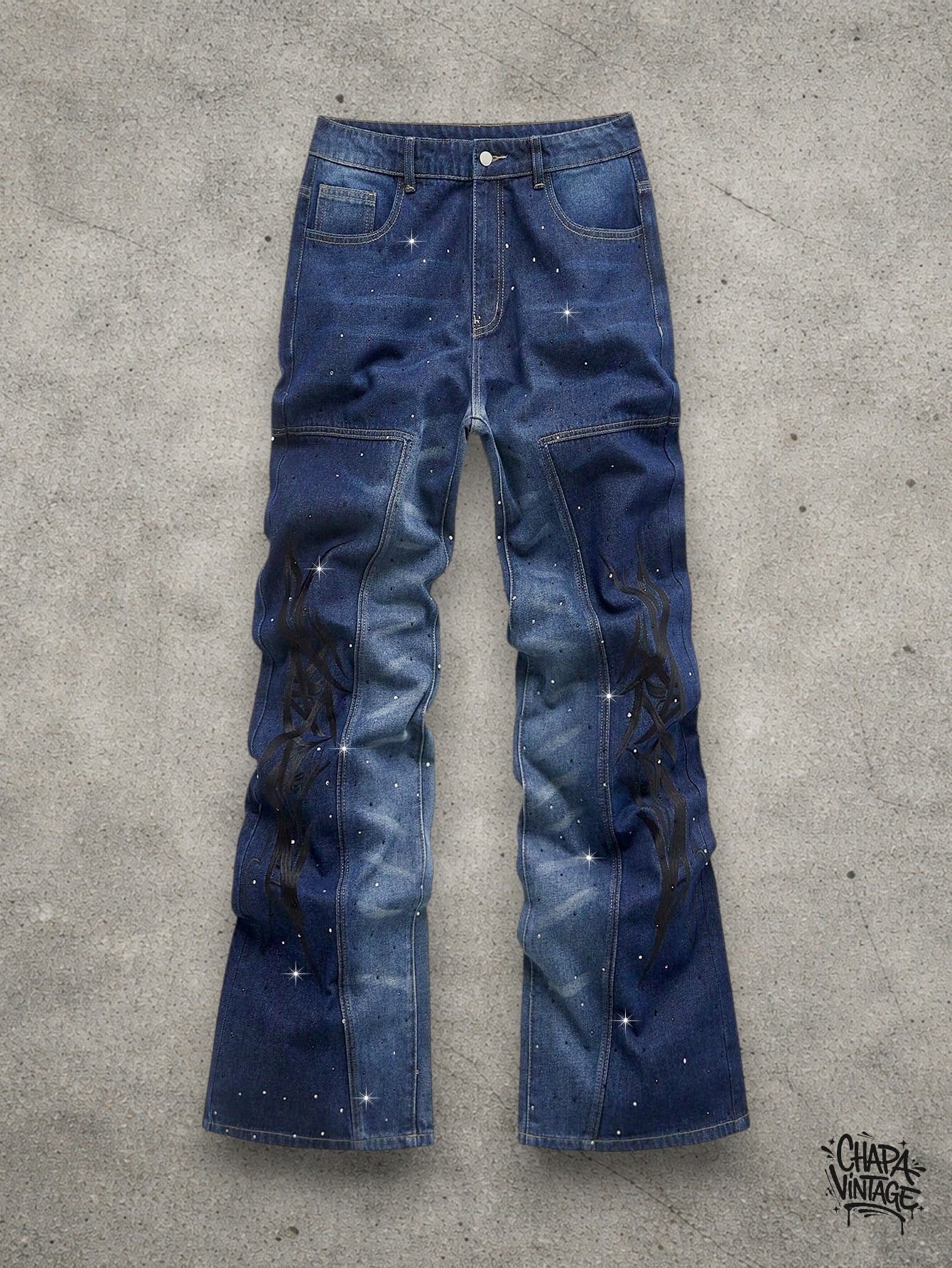 Japanese Brand Slim stacked graphic jeans Size US 32 / EU 48 - 1 Thumbnail