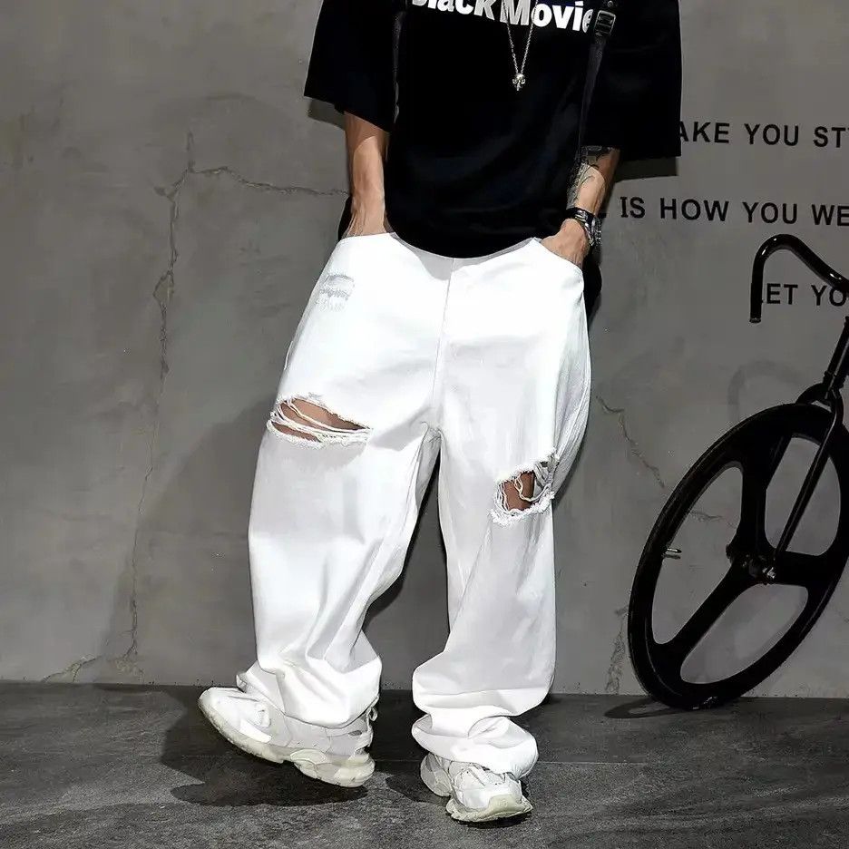 Japanese Brand Streetwear Baggy Straight Hole Distressed Jeans Size US 34 / EU 50 - 1 Thumbnail
