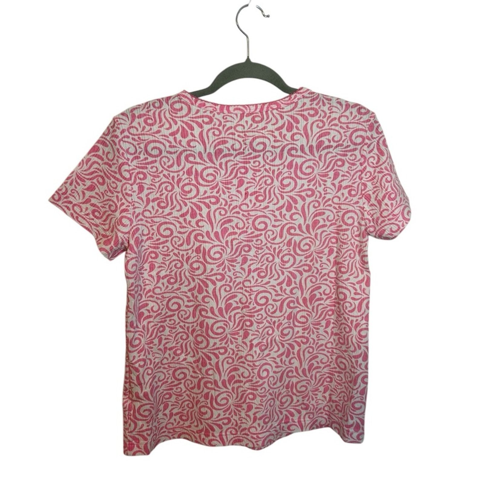 Other Blair Pink and White Swirl Pointelle Henley Tee Size S / US 4 / IT 40 - 2 Thumbnail