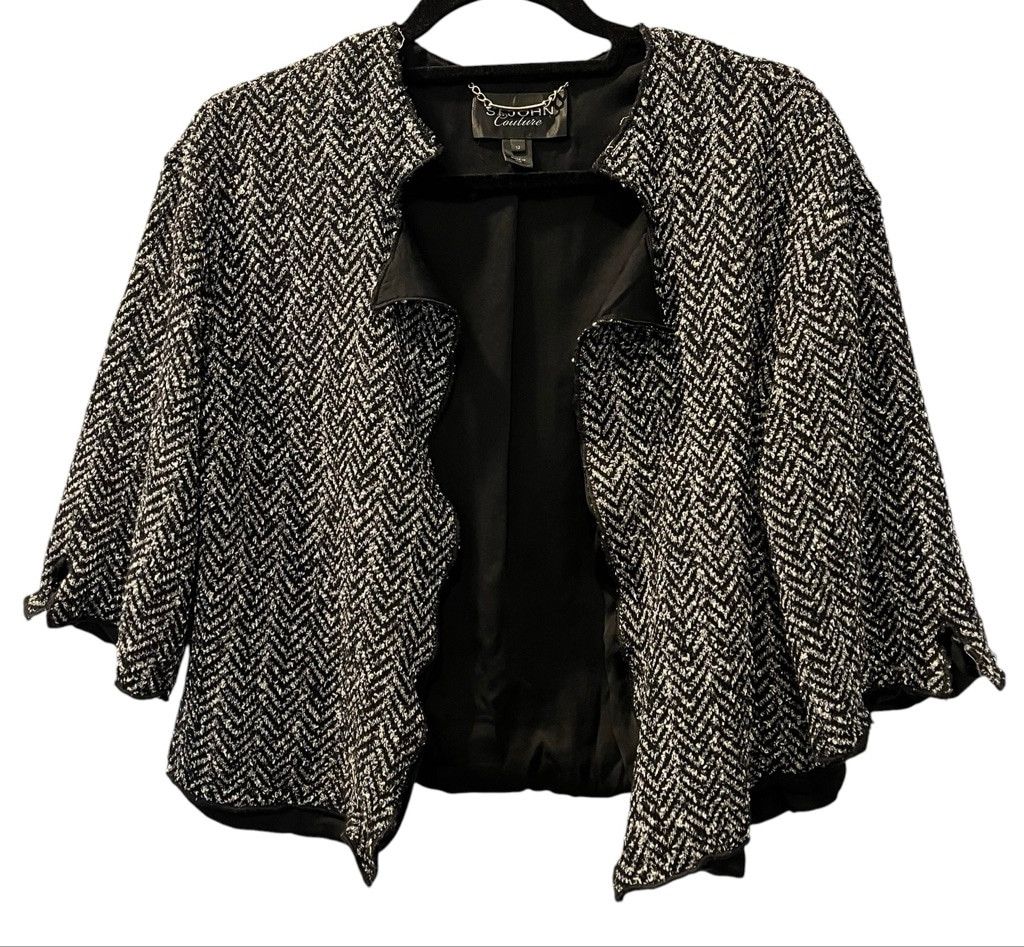 St. John St John Couture Herringbone Open Front Crop Jacket Knit 12 Size XL / US 12-14 / IT 48-50 - 1 Thumbnail