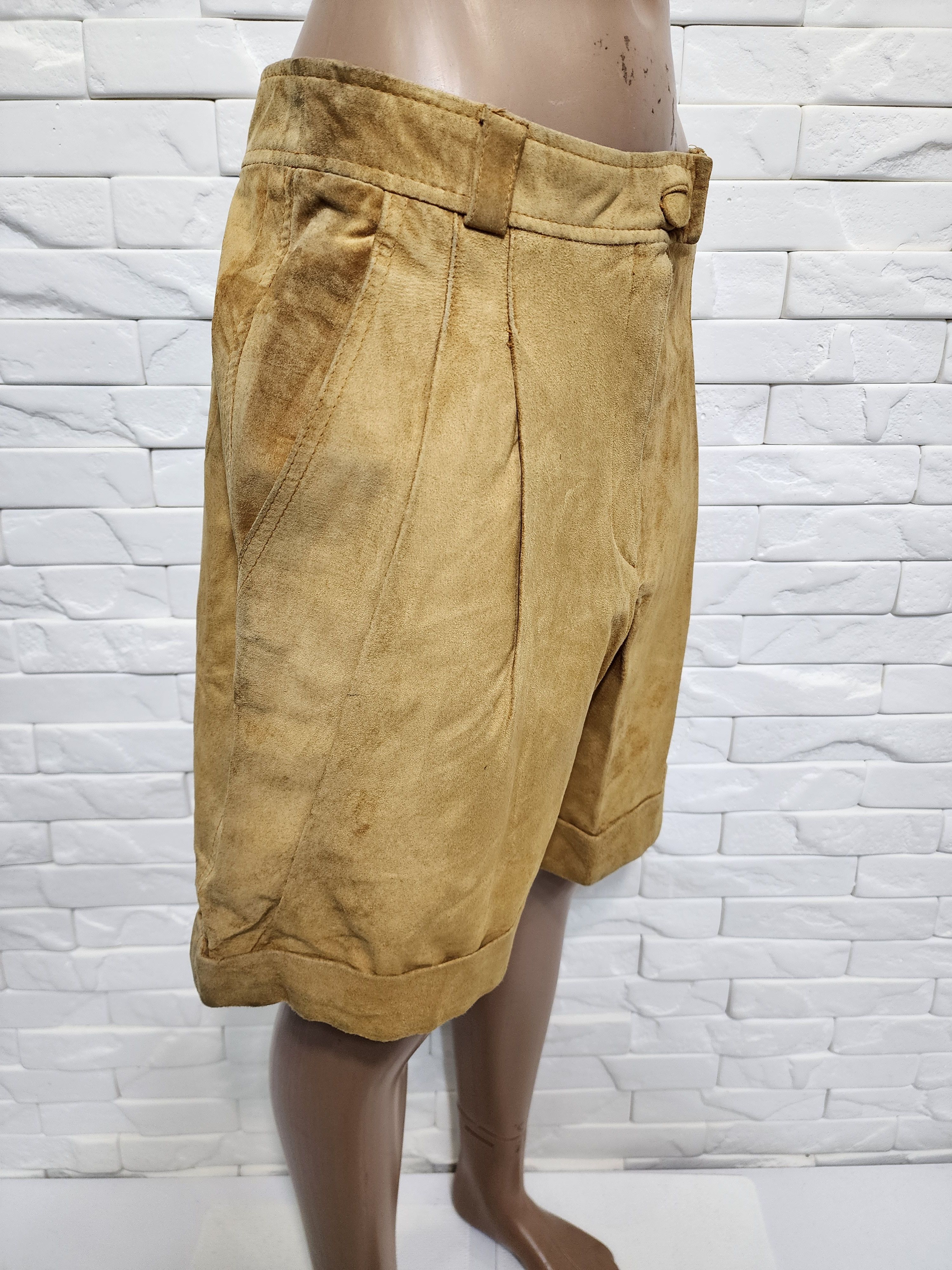 Genuine Leather Brown Leather Women's Shorts: Stylish Design with Pockets Size 31" - 3 Thumbnail