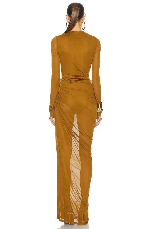 Saint Laurent Paris o1bcso1str1125 Long Drapped Dress In Jersey in Brown/Cumin Size S / US 4 / IT 40 - 4 Thumbnail