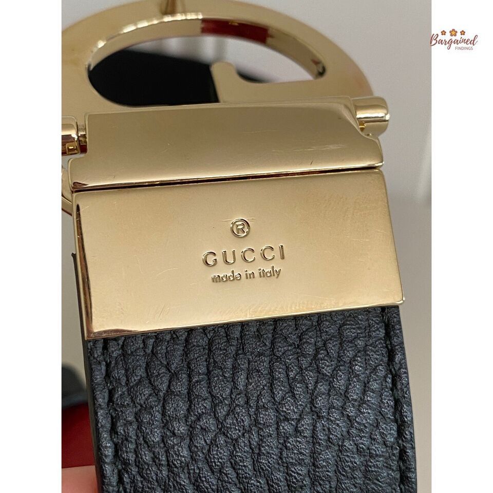 Gucci Gucci Black/Red Pebbled Calfskin 1973 Reversible Buckle Belt Size ONE SIZE - 2 Thumbnail