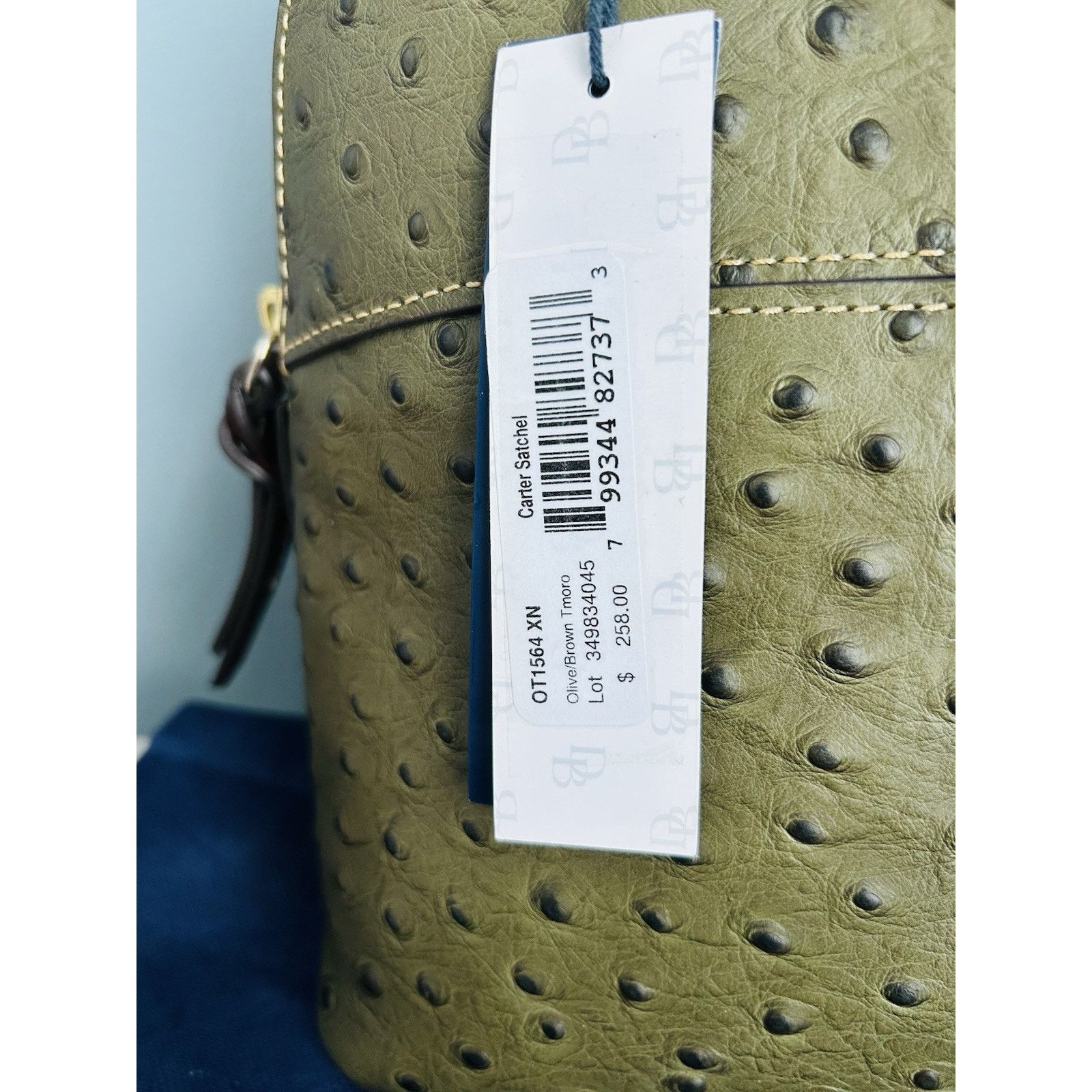 Dooney & Bourke NWT Dooney Bourke Ostrich Leather Carter Satchel Olive Dome Size ONE SIZE - 7 Thumbnail
